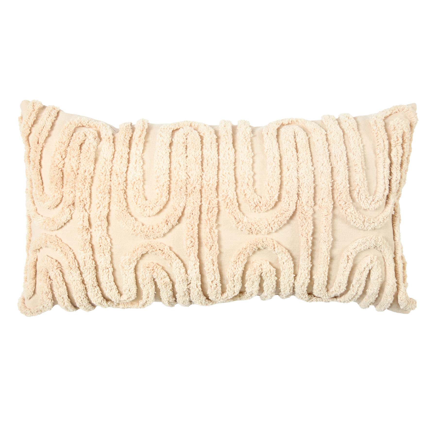 Beige Tufted Wave Throw Pillow, 14x26