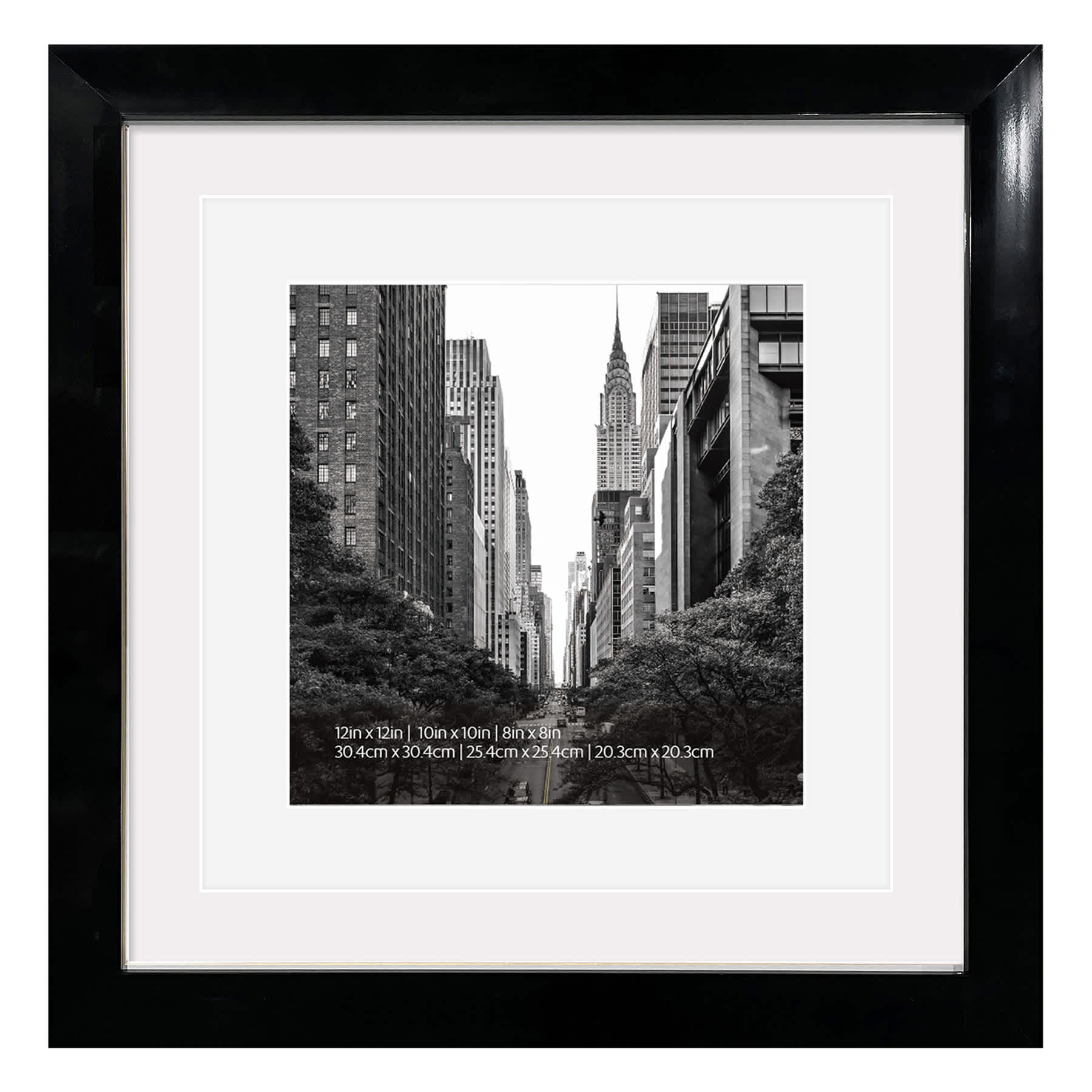 12x12 Black Wide Matted to 10x10 & 8x8 Wall Frame