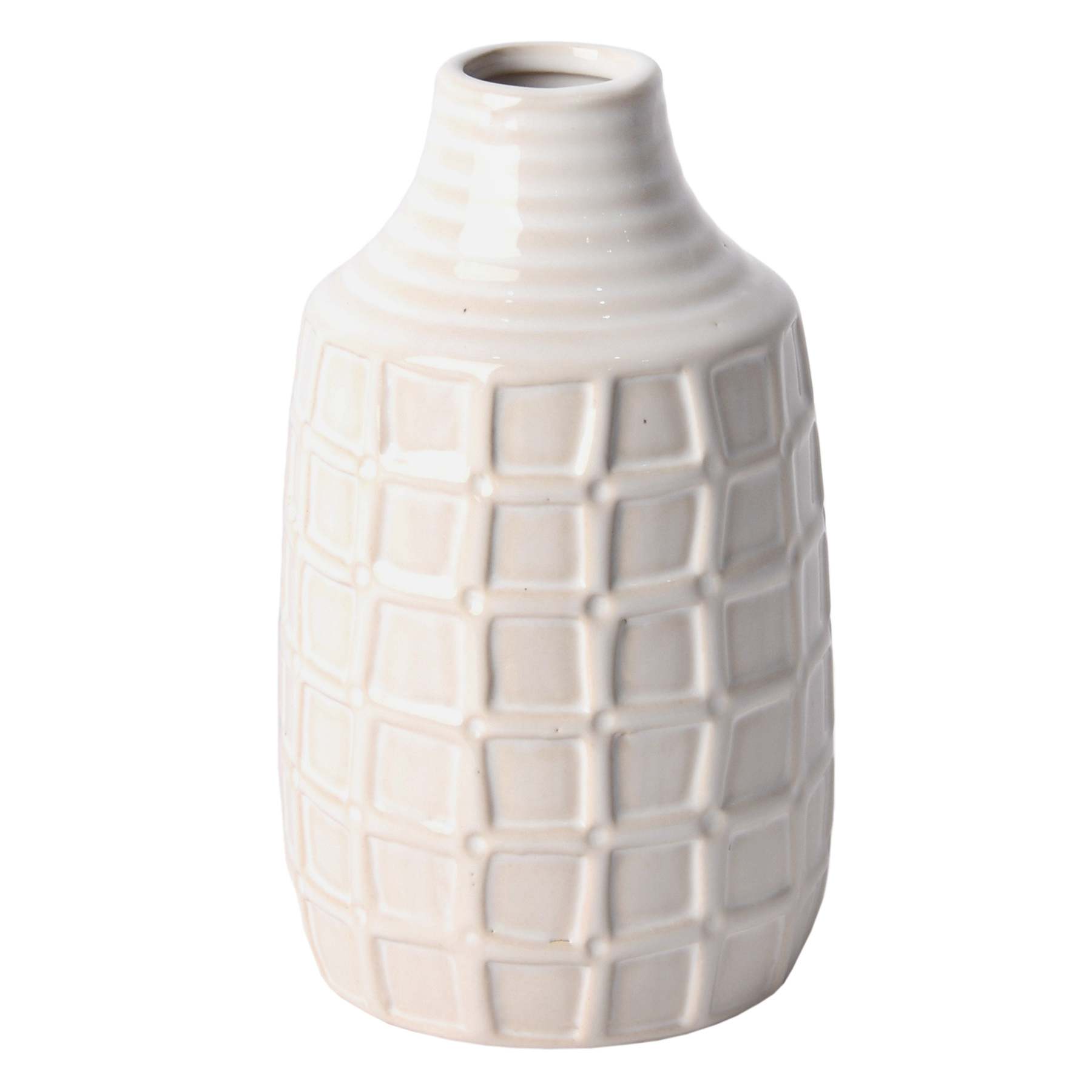Ty Pennington Ivory Windowpane Ceramic Vase, 7"