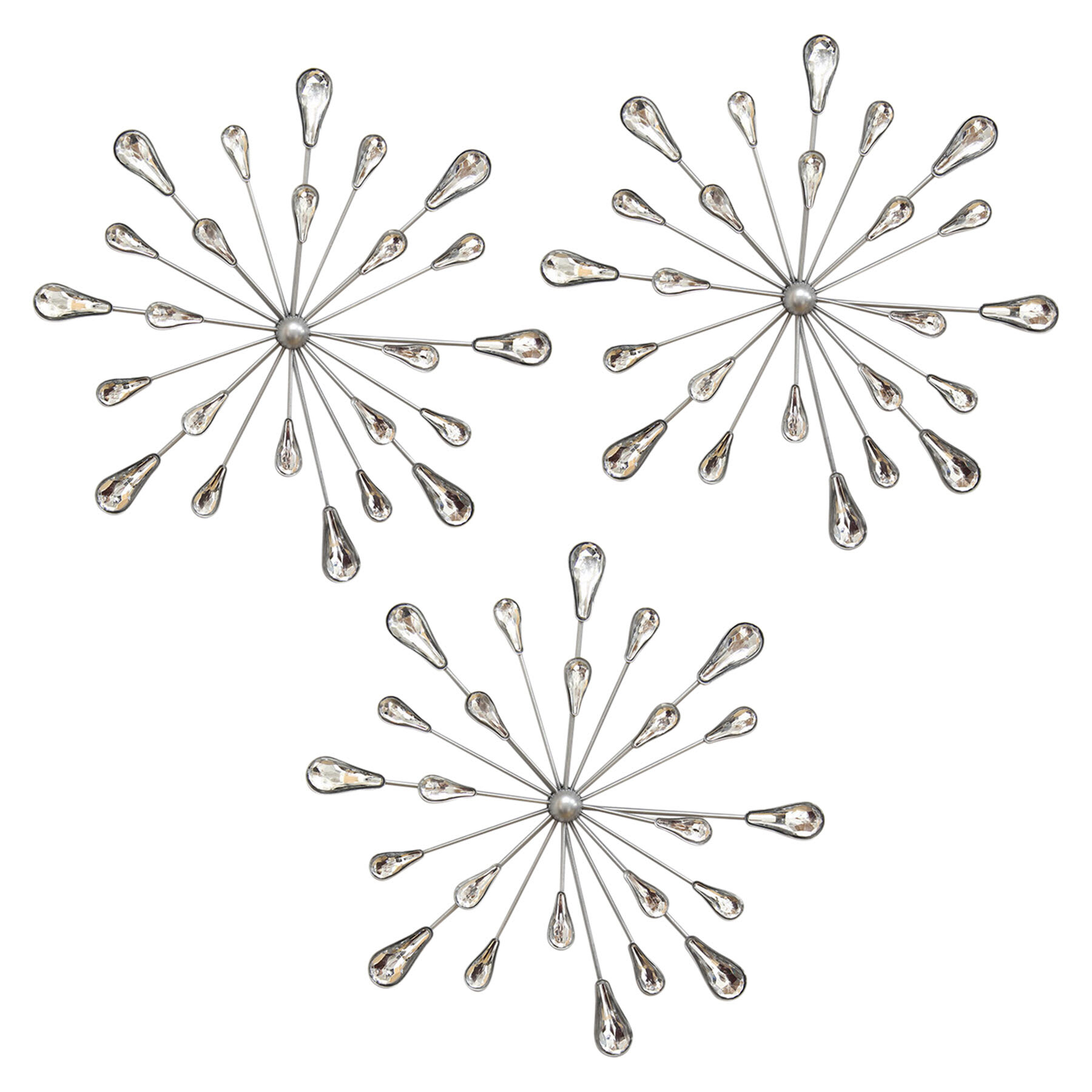 3-Piece Silver Teardrop Bling Burst Wall Art, 10"