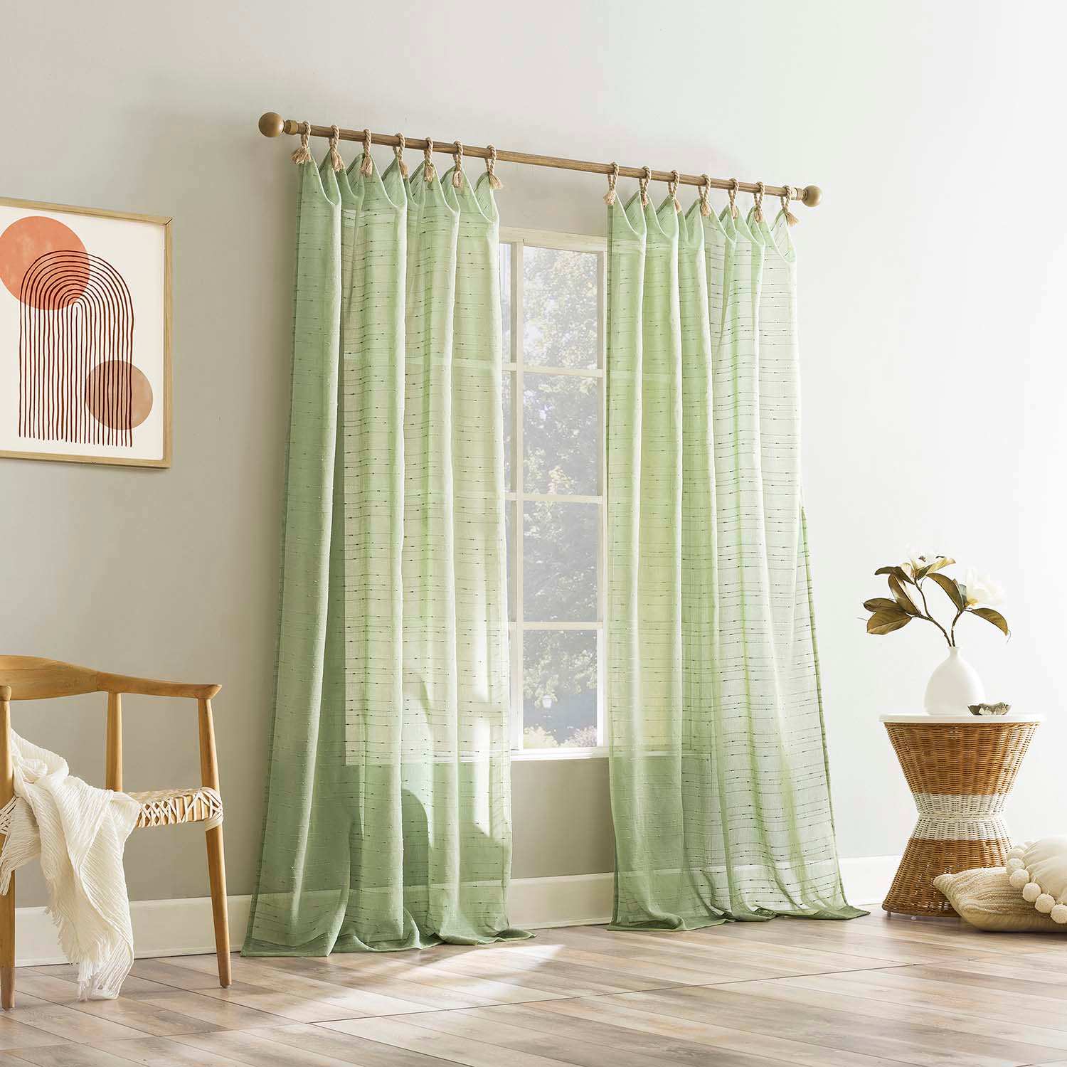 Augusta Moss Sheer Loop Tab Curtain Panel, 84"