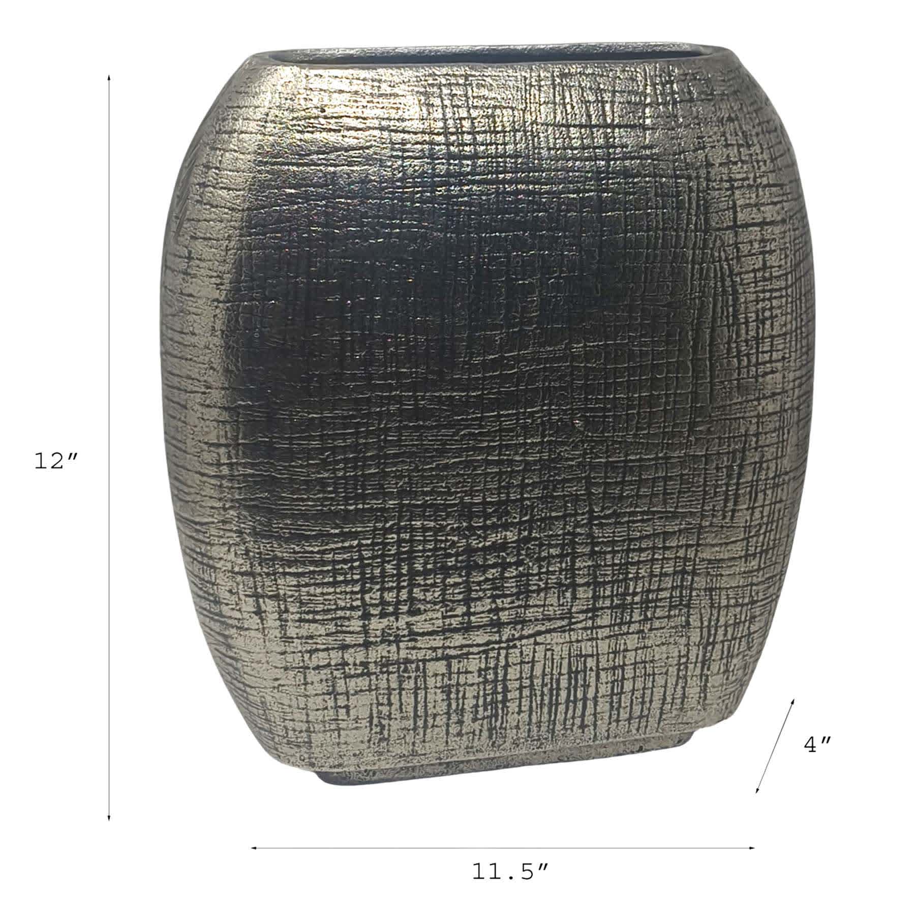 Silver Cast Aluminum Flat Vase, 12"