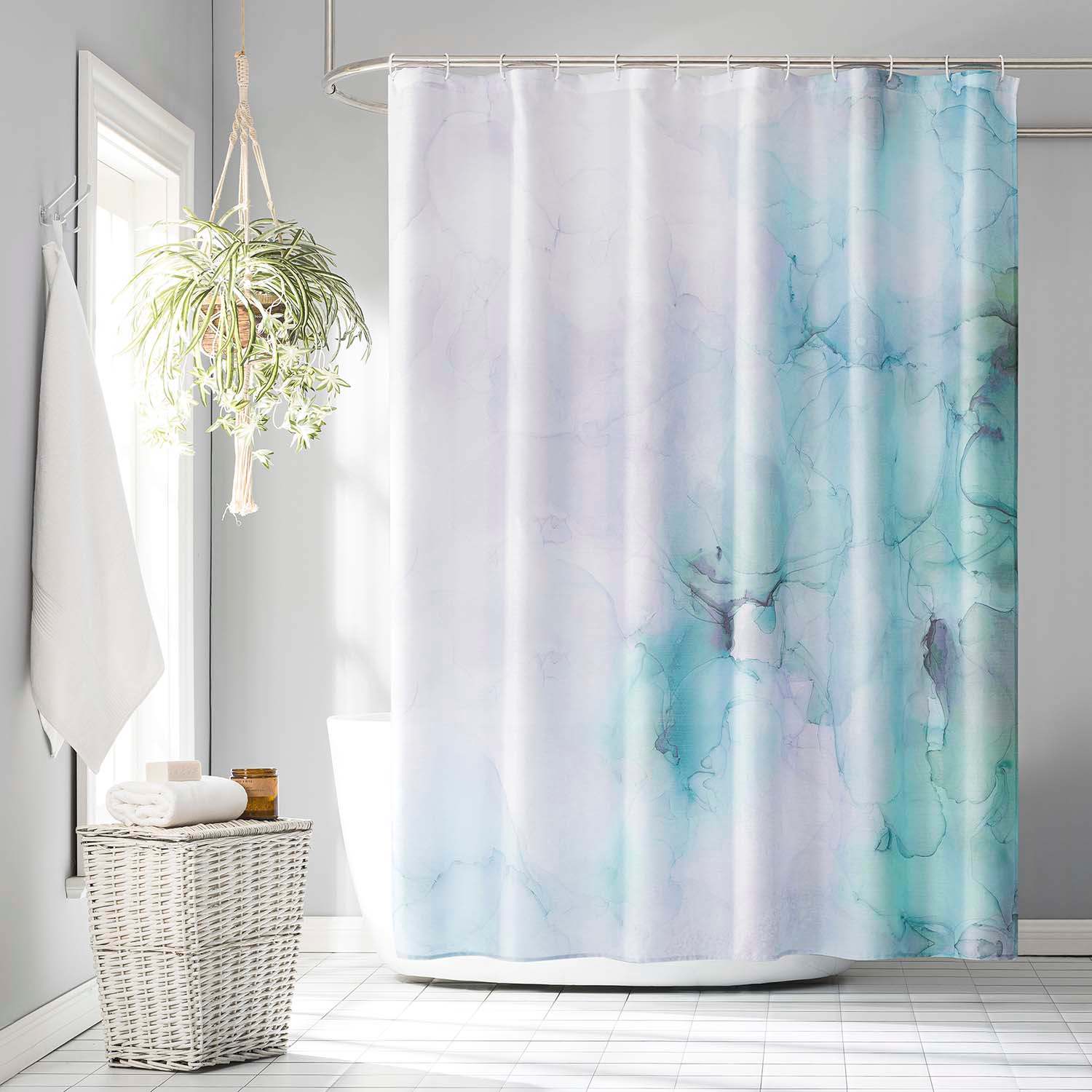 13-Piece Olana Turquoise Watercolor Shower Curtain Set, 70x72
