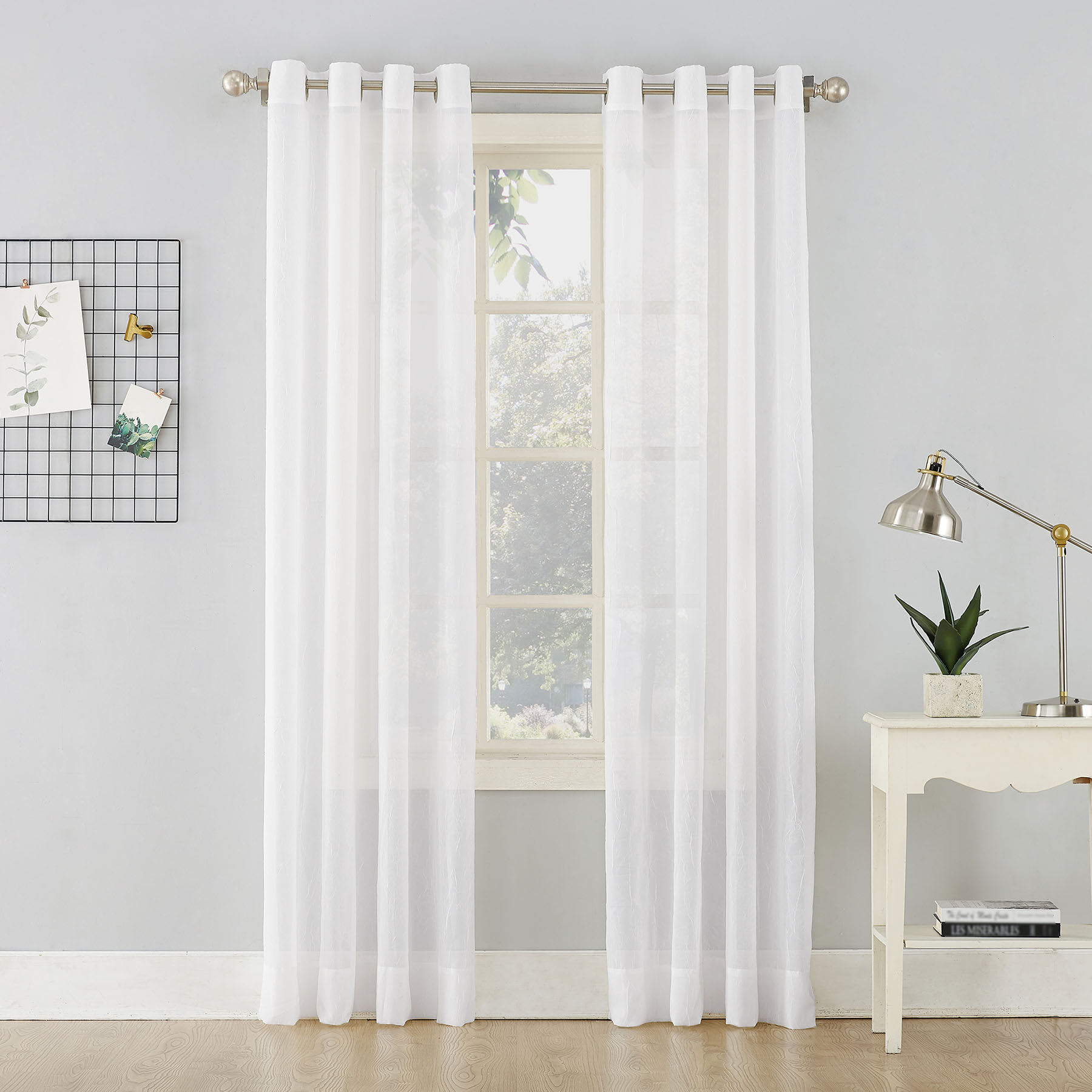 Erica White Crushed Grommet Sheer Voile Curtain Panel, 95"