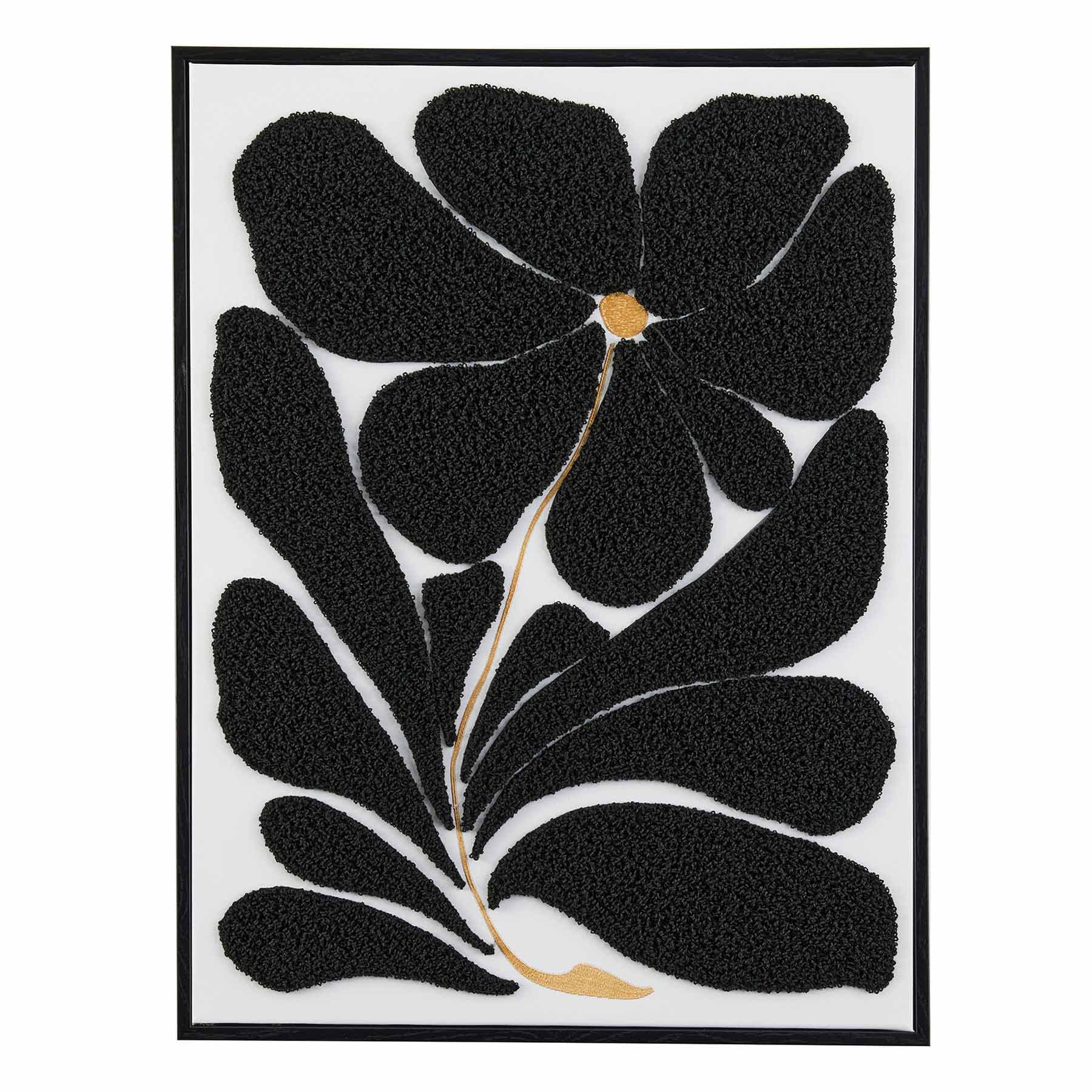 Framed Black Floral Embroidered Canvas Wall Art, 19x25