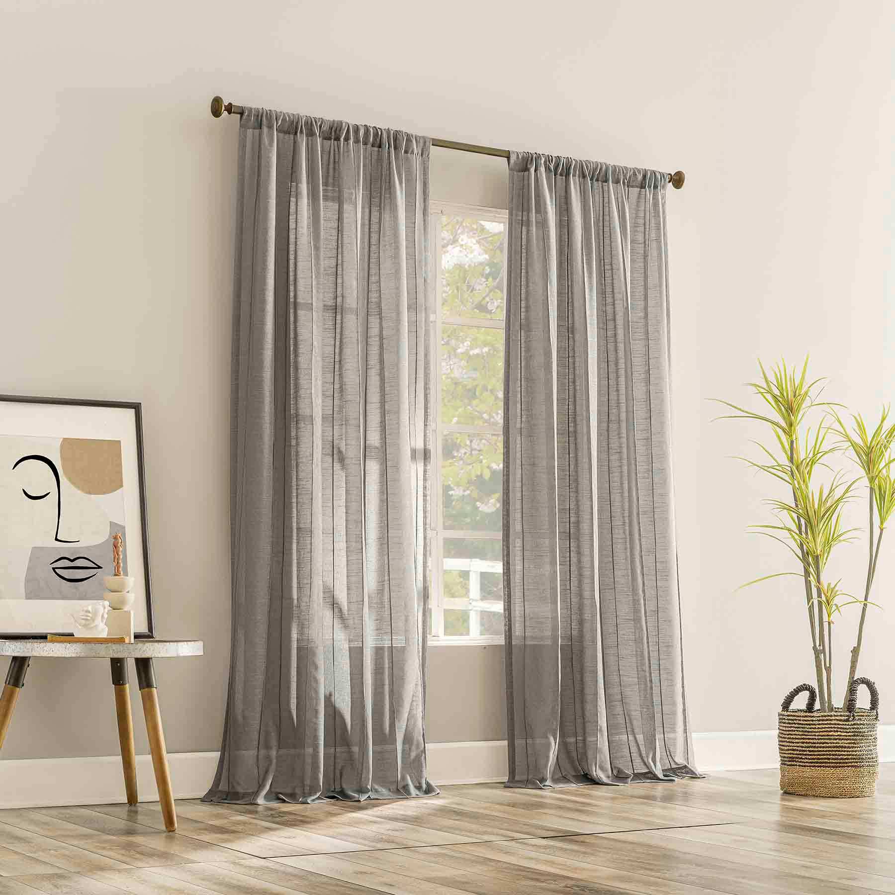 Ayanna Grey Sheer Rod Pocket Single Curtain Panel, 84"