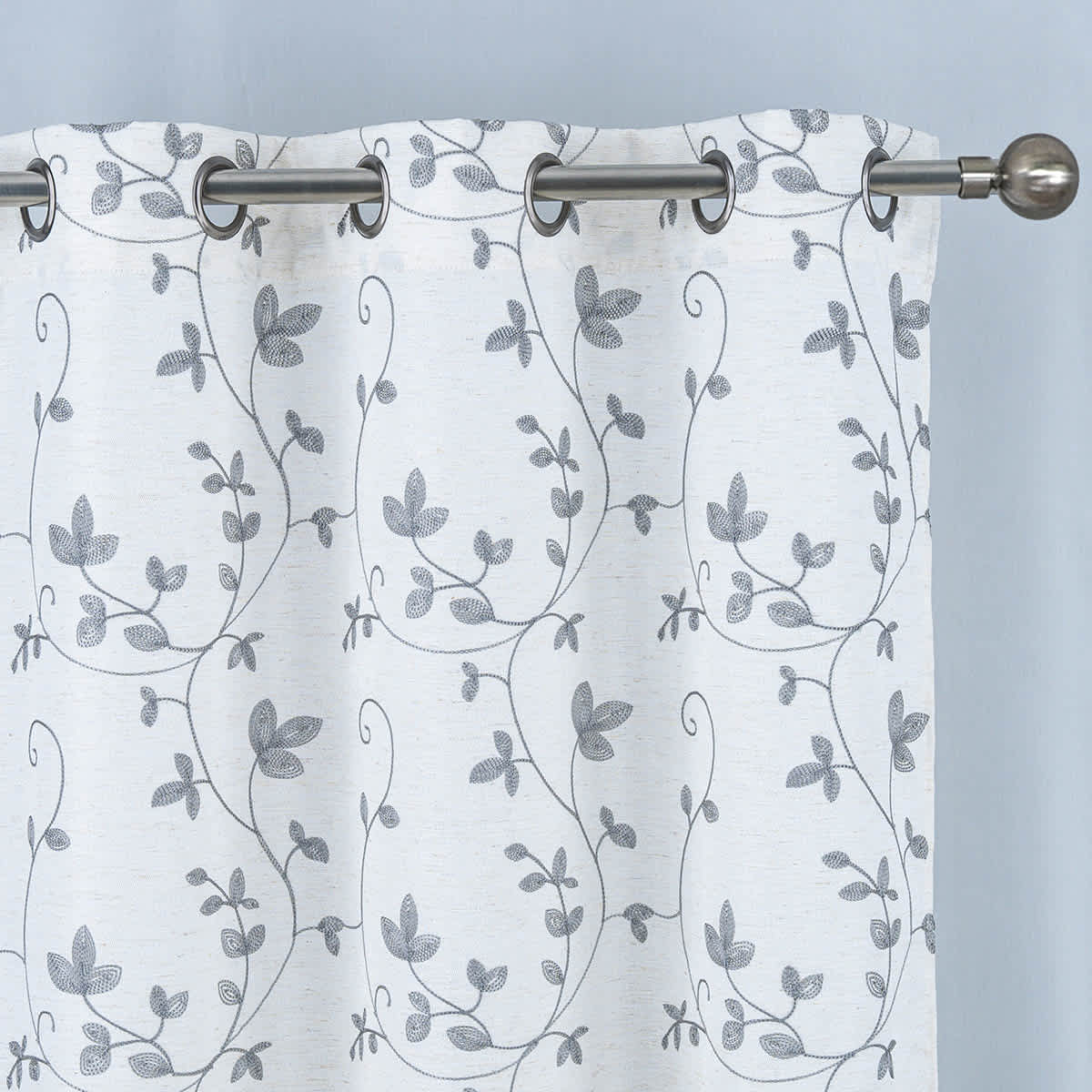 Chatham Grey Embroidered Sheer Grommet Curtain Panel, 84"