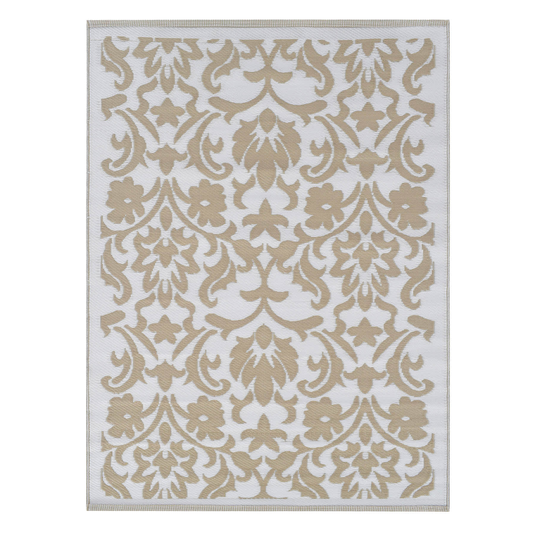 Beige Flower Plastic Outdoor Area Rug, 6x9