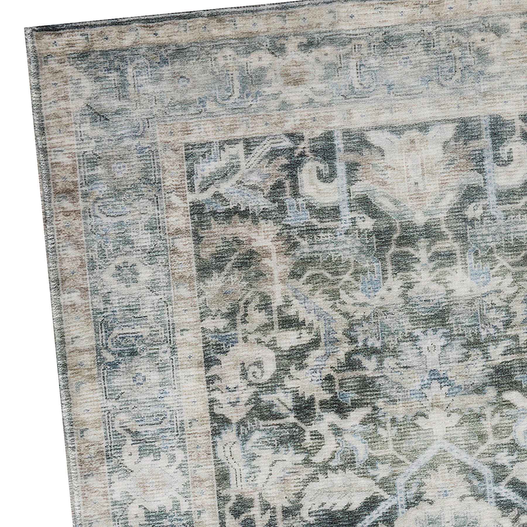 Emerald Green Medallion Washable Chenille Accent Rug with Non-Slip Back, 20x34
