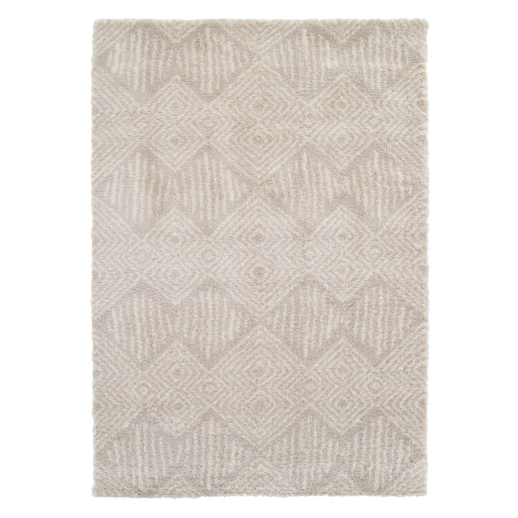 (C181) Macy Neutral Diamond Design Shag Area Rug, 5x7