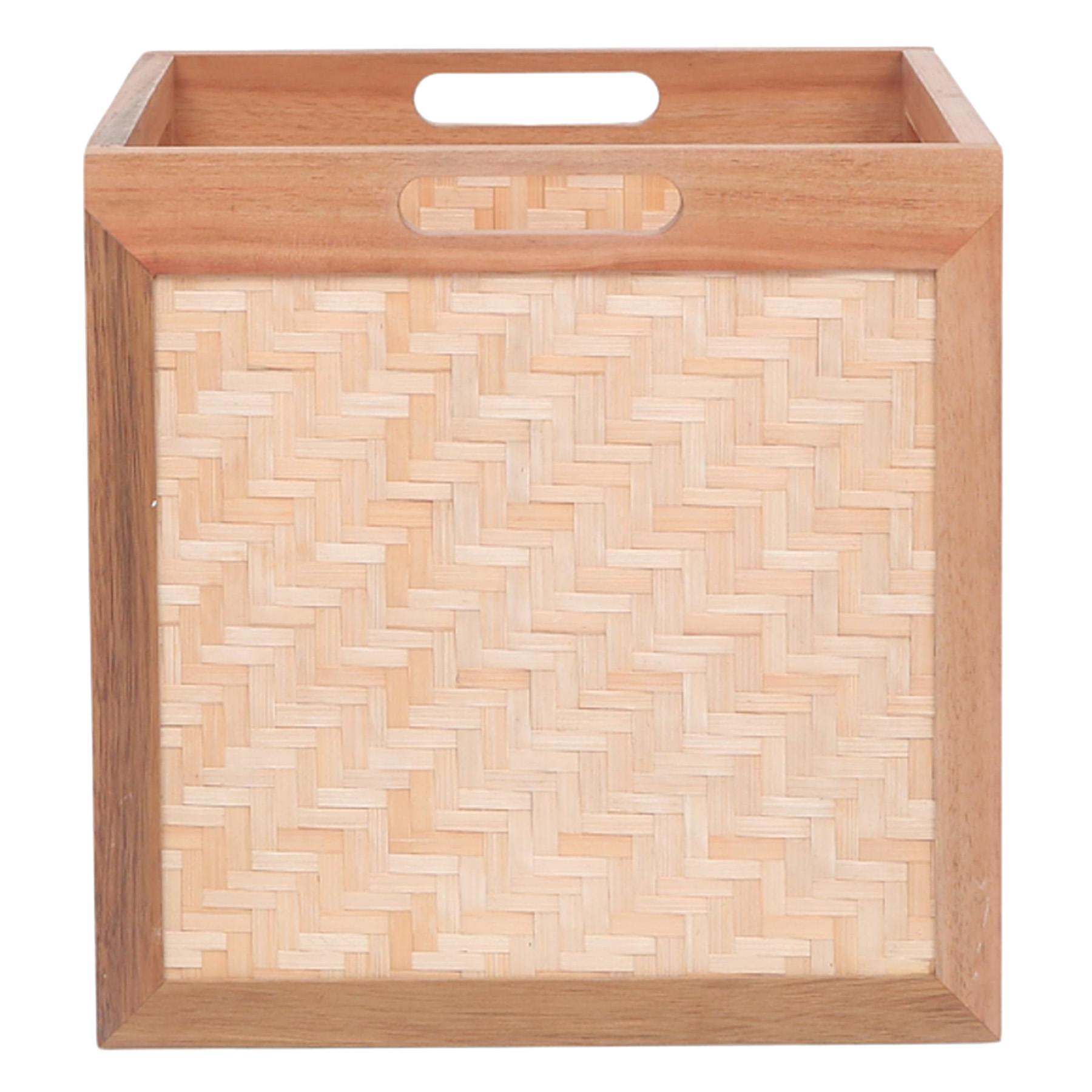 Natural Pinewood & Bamboo Modular Storage Cube, 13"