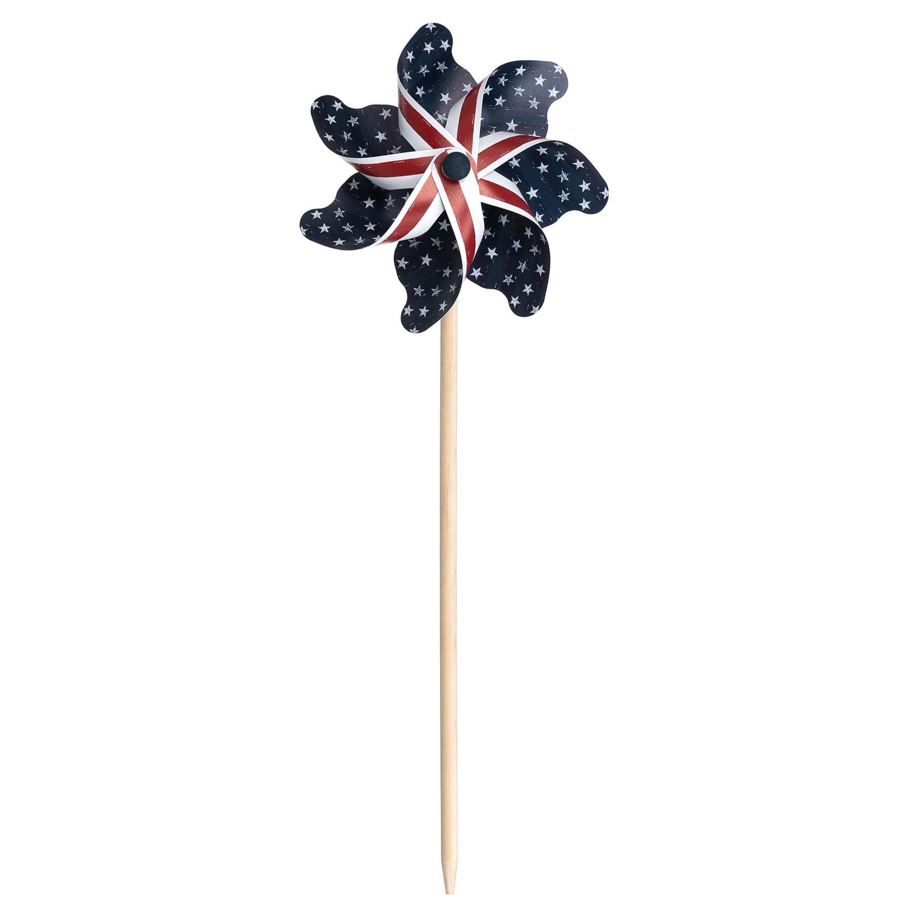 Patriotic Red Striped & Navy Star Whirligig, 19"