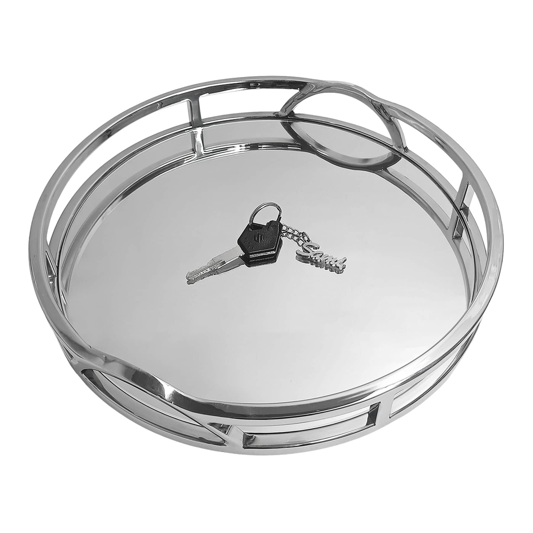 Round Silver Electro Mirrored Tray, 15.4"