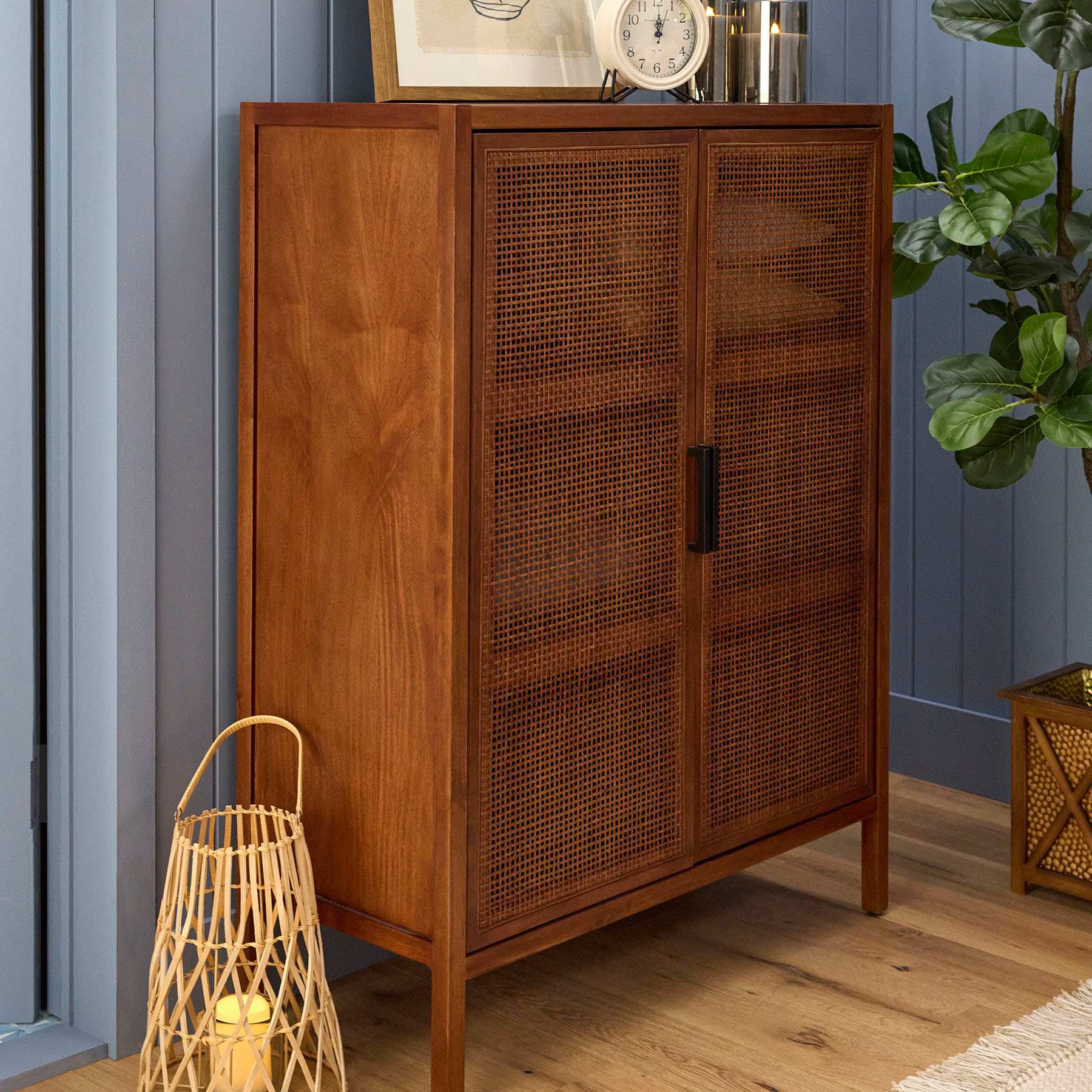 Honeybloom Wooden & Rattan Door Cabinet