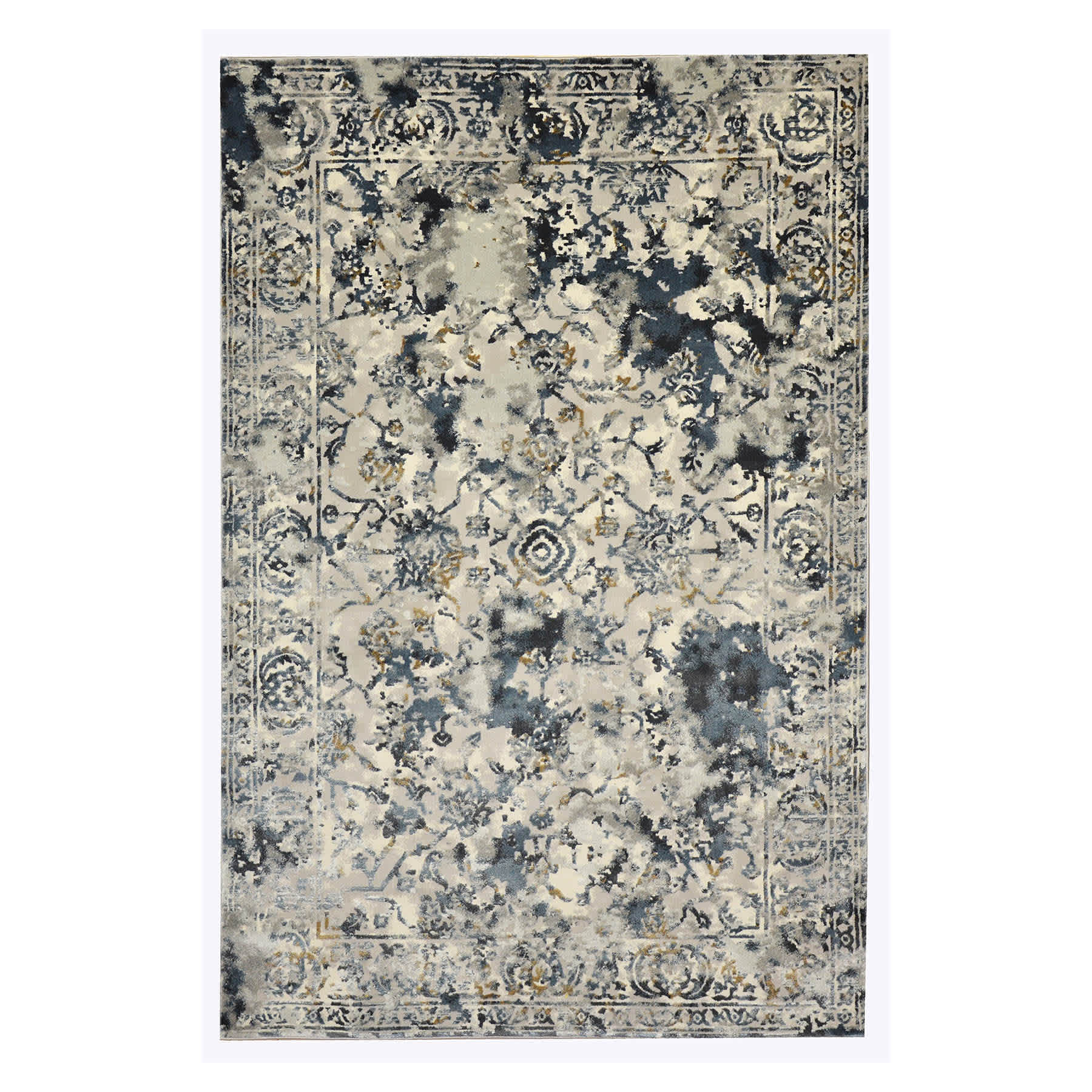 (B551) Magnolia Blue Vintage Floral Accent Rug, 3x5