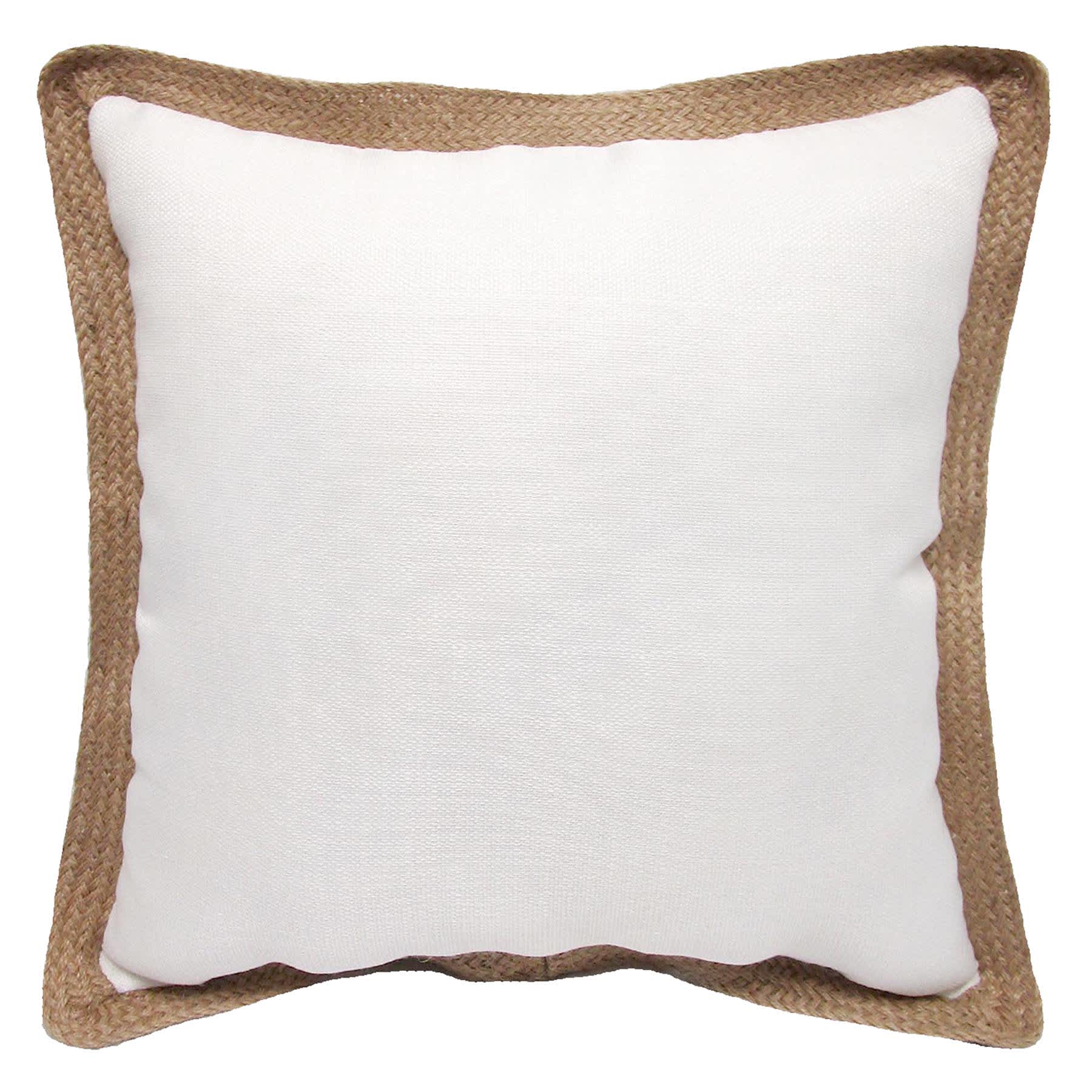 White Jute Trim Outdoor Throw Pillow, 18"