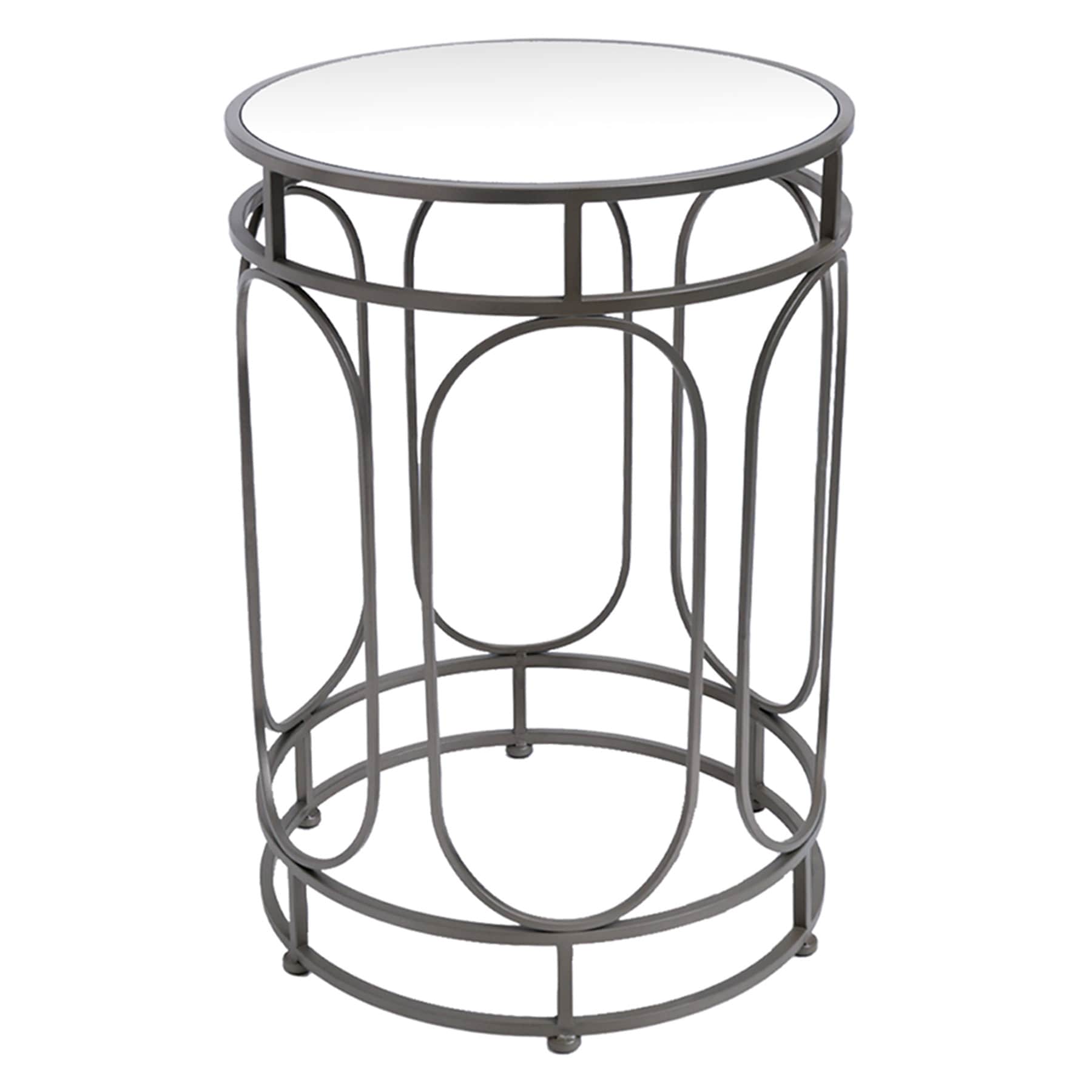Providence Abby Mirrored Drum Accent Table, Silver