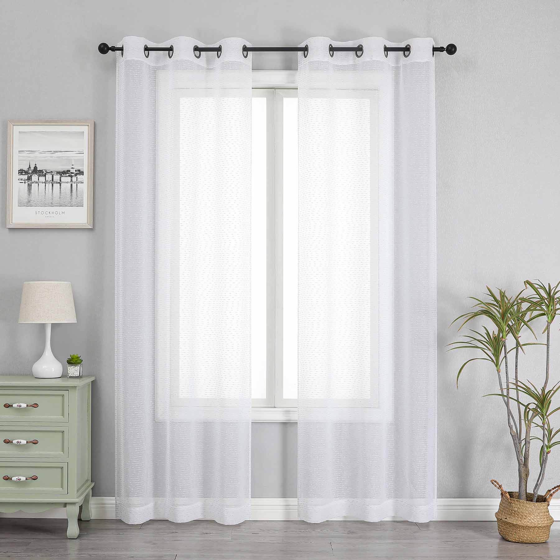 2-Pack Priscilla Ivory Textured Sheer Grommet Curtain Set, 84"