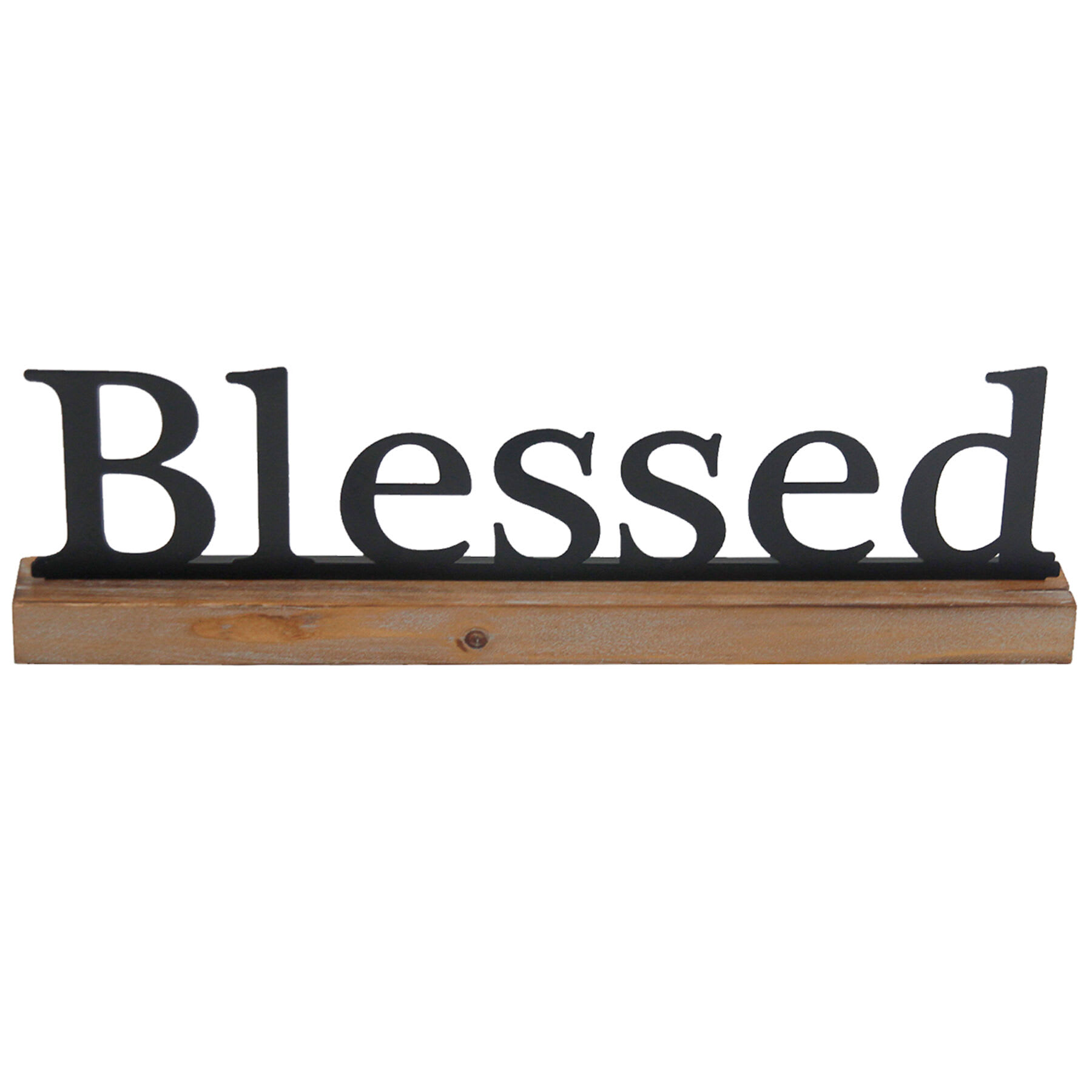 Blessed Metal Cutout Sign on Wood Base, 12x4