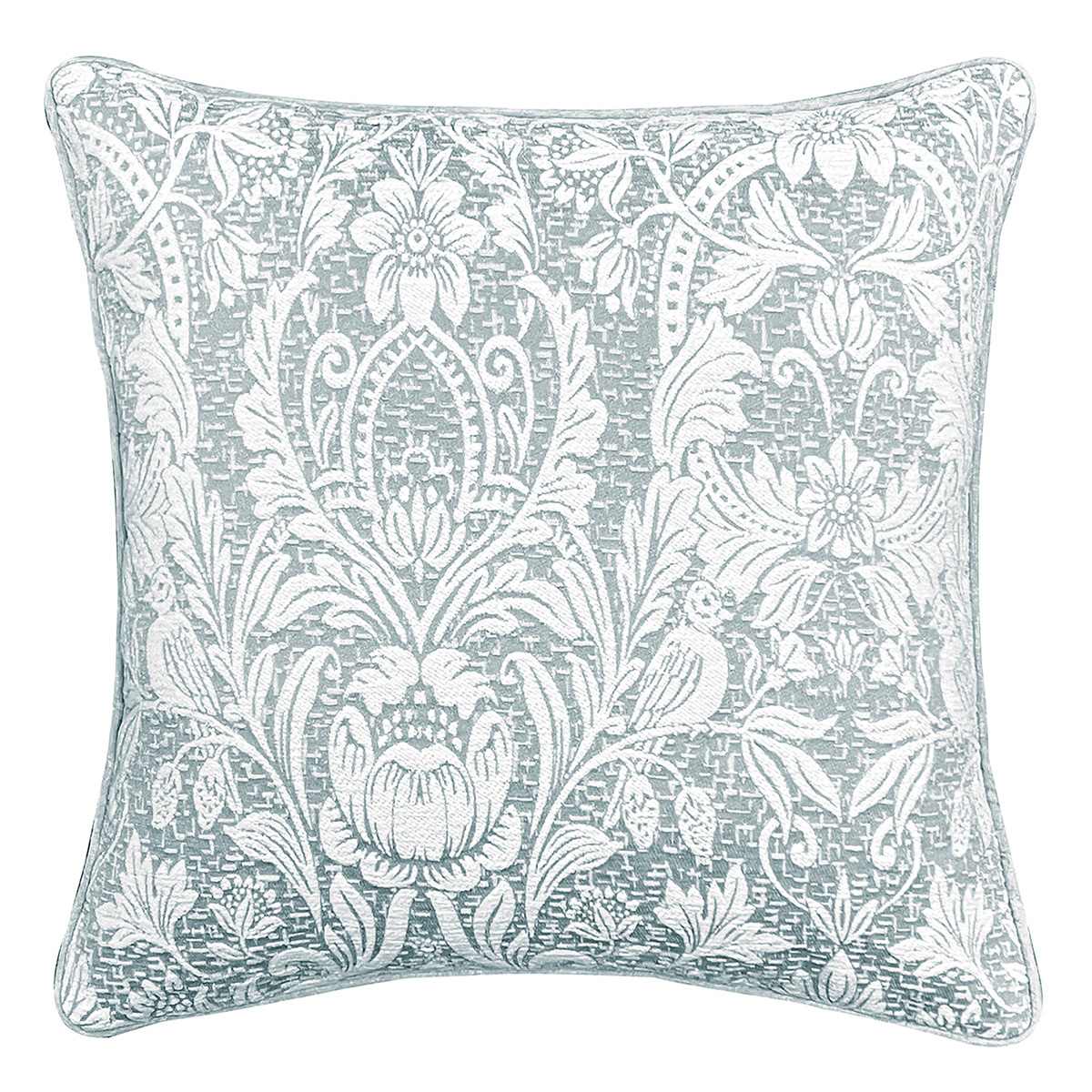 Aqua Floral Damask Throw Pillow, 18"