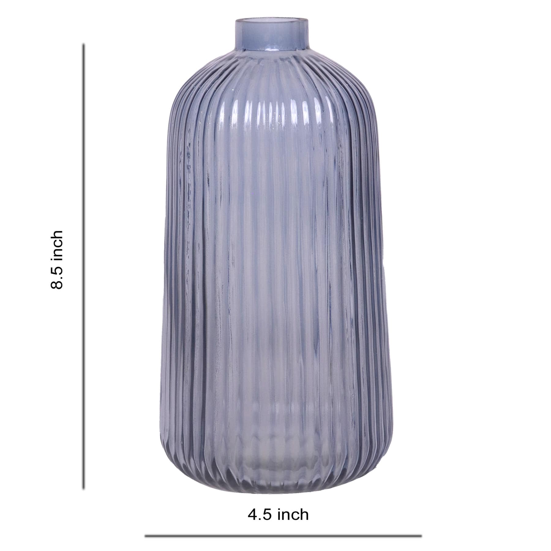 Blue Ribbed Narrow Opening Vase, 8.5"