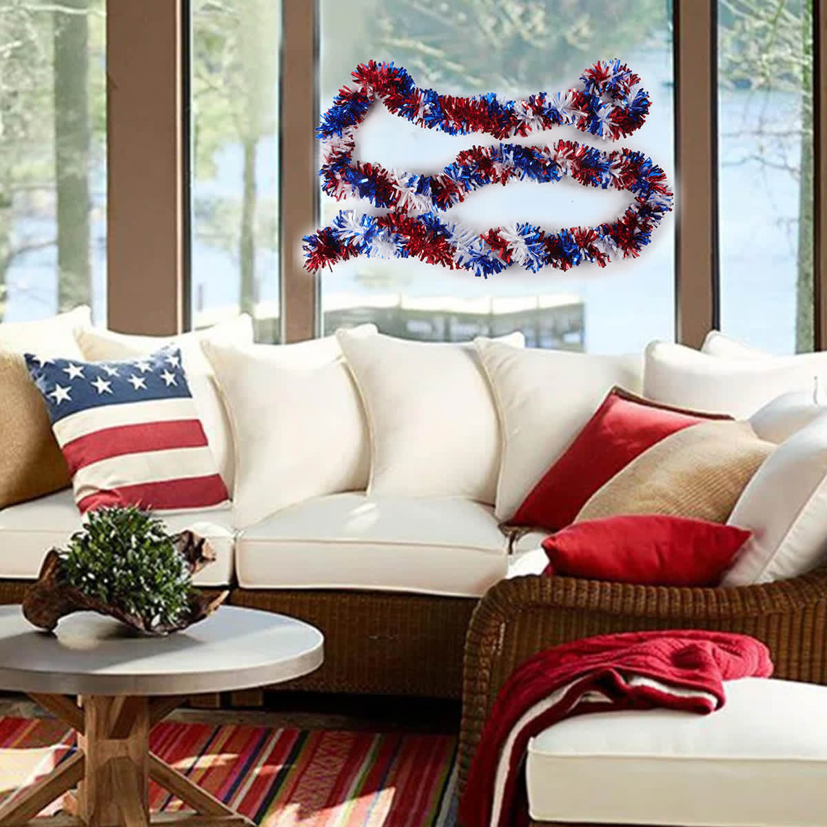 Red, White & Blue Tinsel Garland, 12'