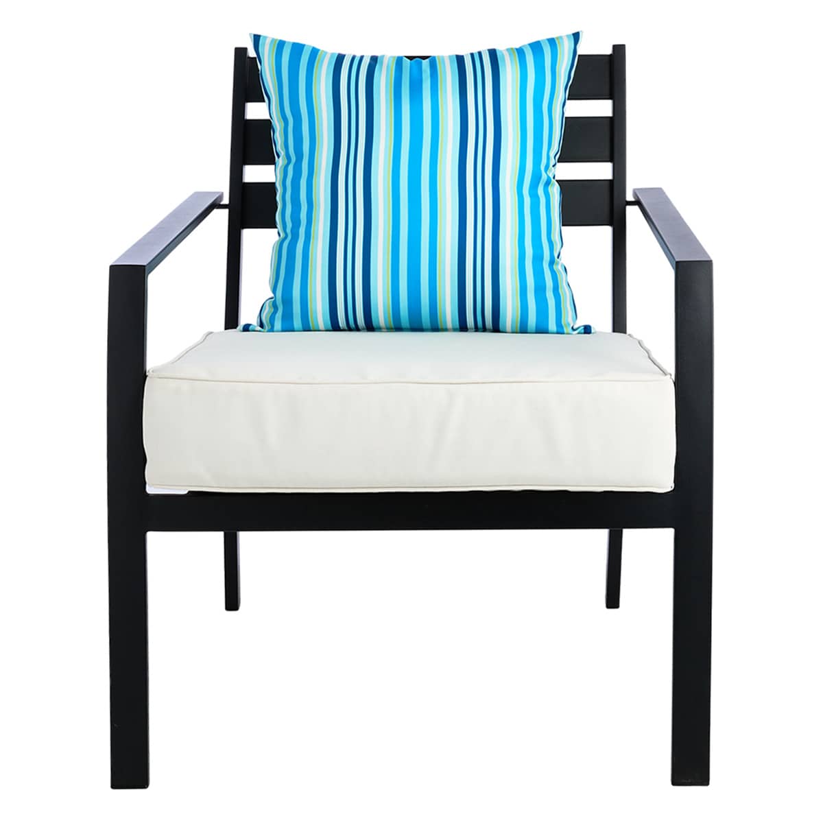 Blue Multicolor Striped Square Outdoor Throw Pillow, 18"