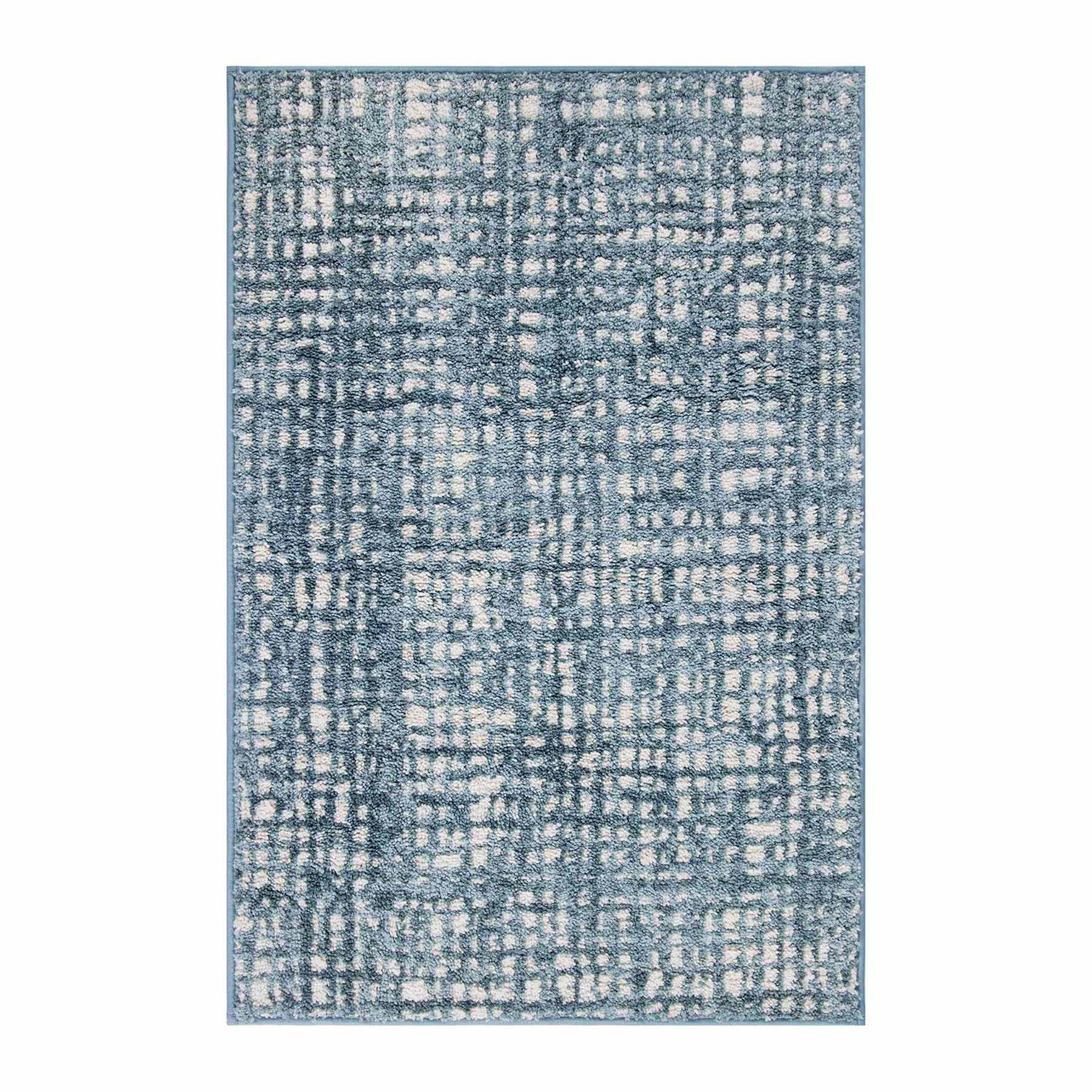 Grayson Blue Abstract Knitted Washable Accent Rug with Gel Latex Back, 24x36