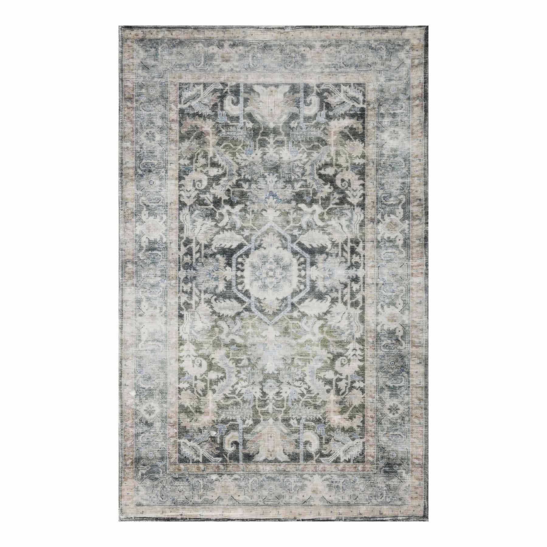 Emerald Green Medallion Washable Chenille Accent Rug with Non-Slip Back, 27x45