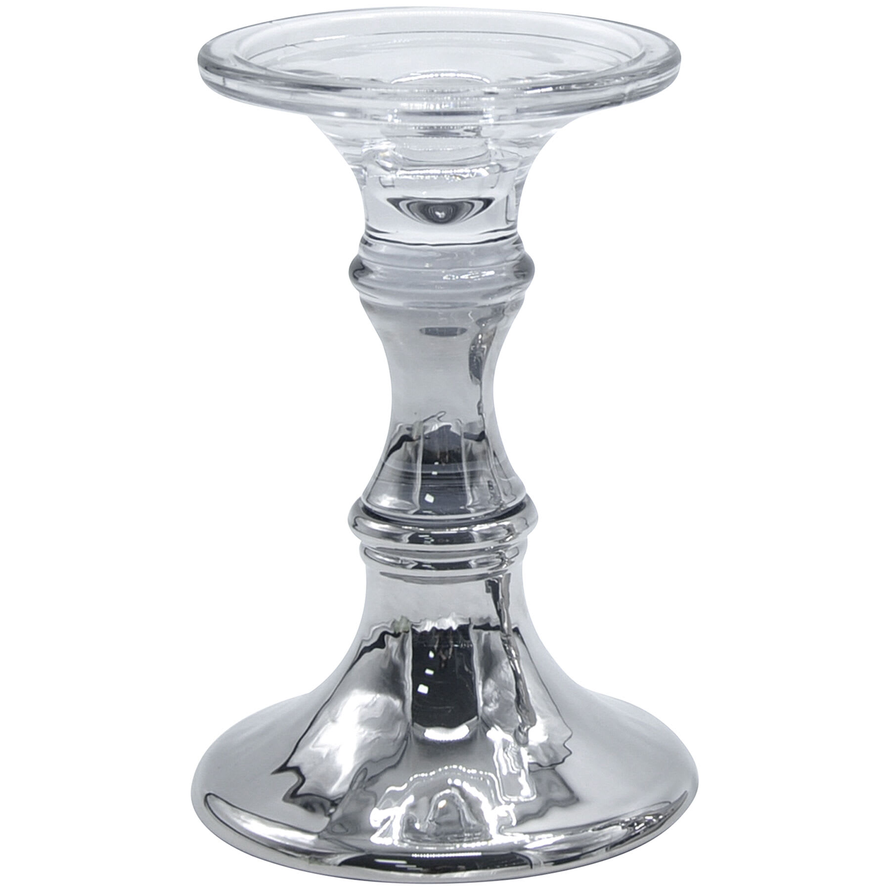 Silver Glass Pillar Candle Holder, 7"