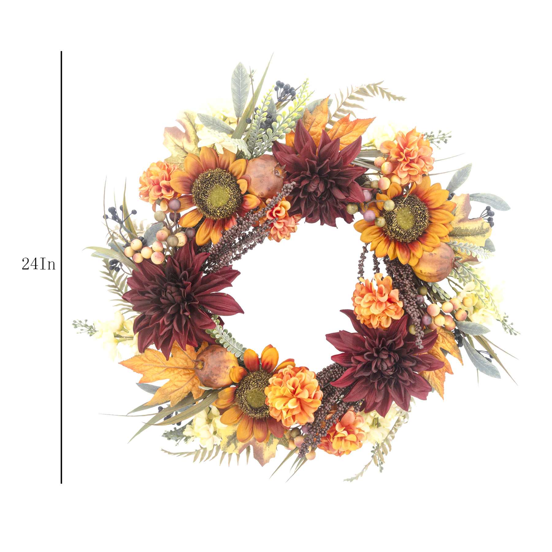 Maple Leaf Dahlia Sunflower Wreath, 24"