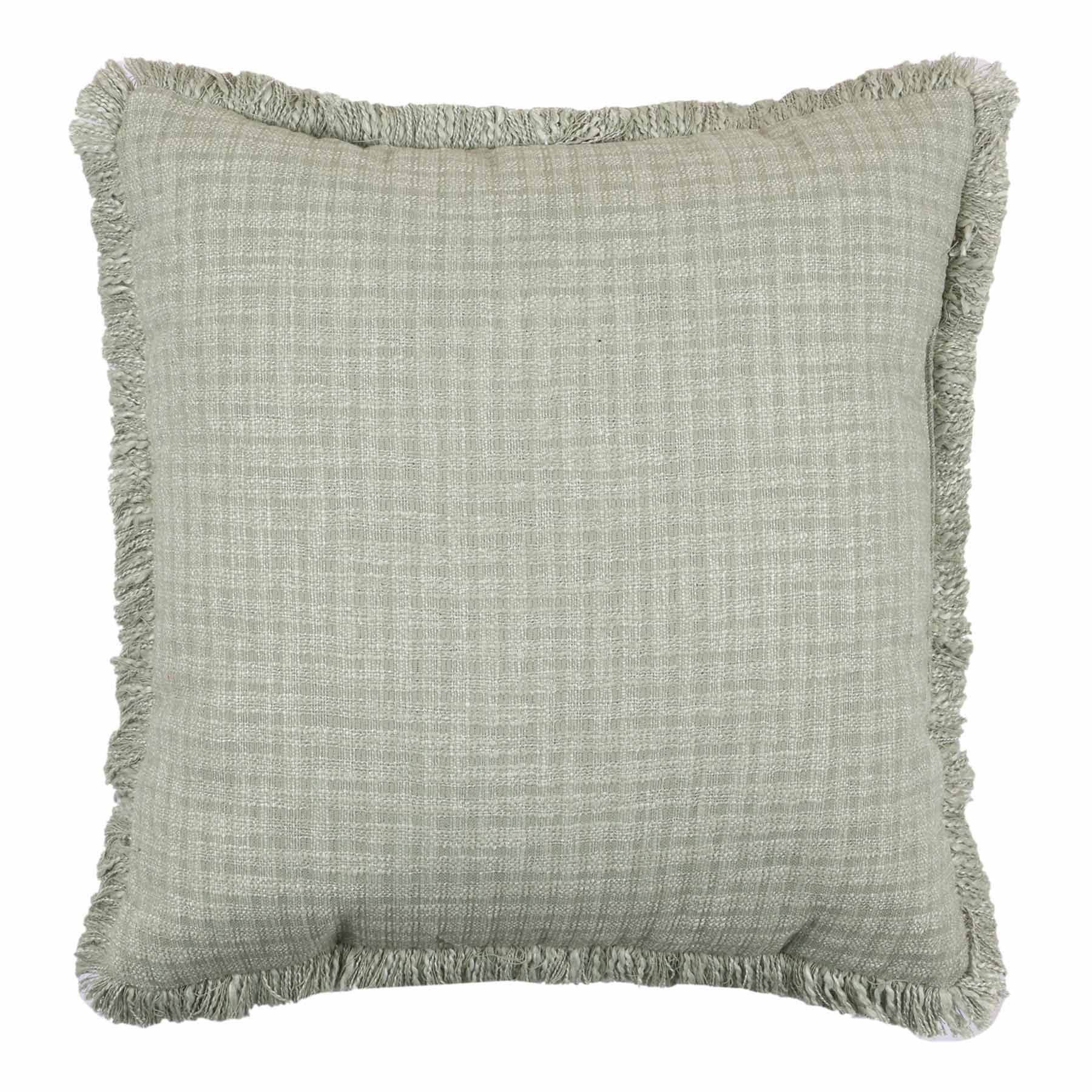 Honeybloom Green Slub Throw Pillow With Fringe, 18"
