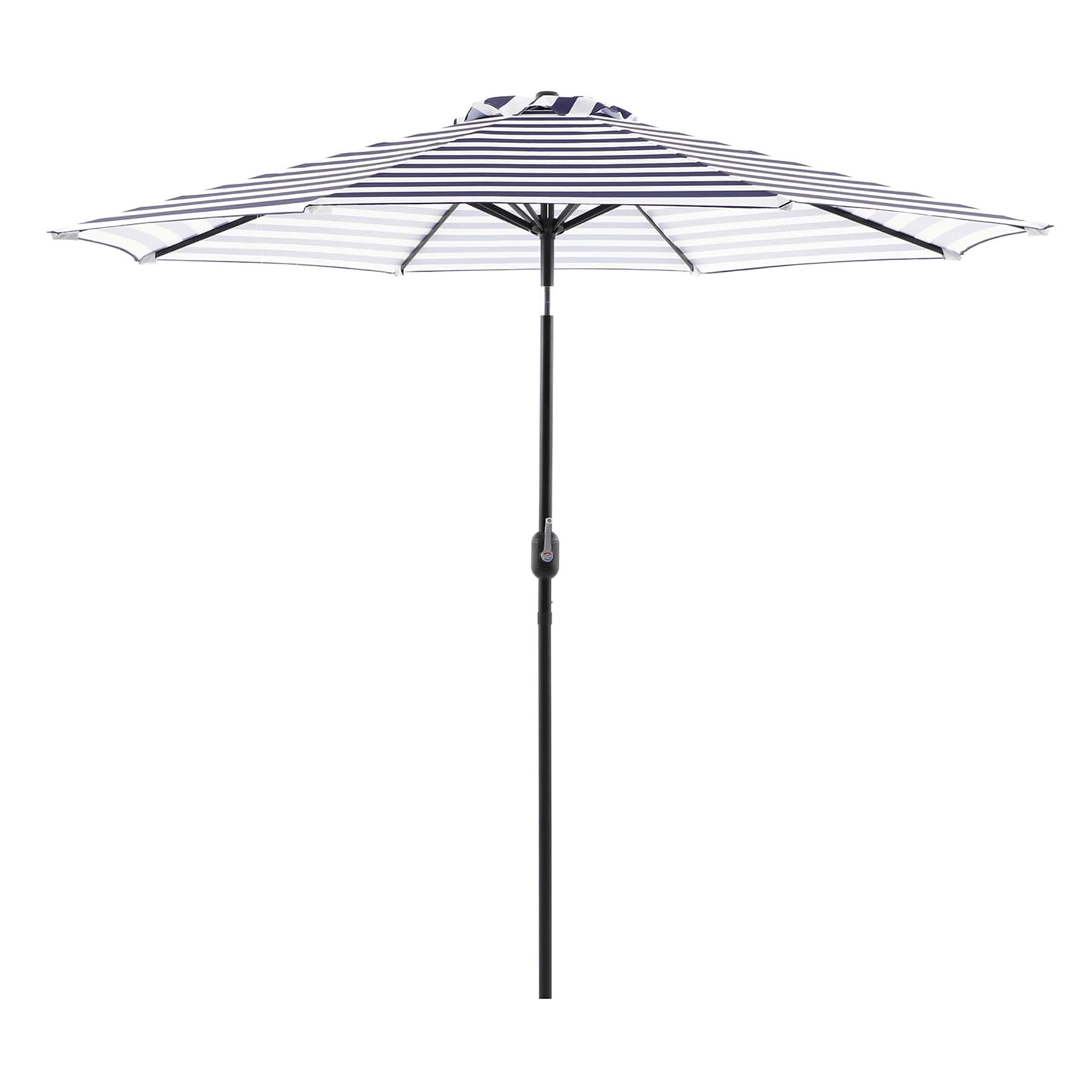 Providence Navy Blue Awning Striped Crank & Tilt Round Patio Umbrella, 9'