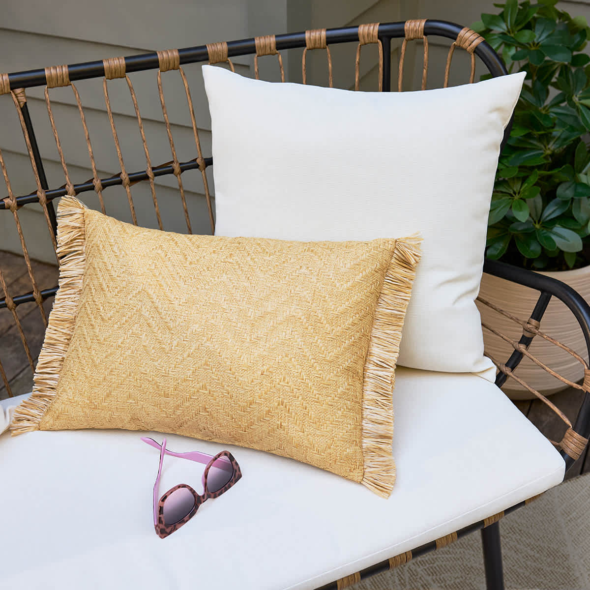 Hermosa Fringe Lumbar Outdoor Throw Pillow, 14x20