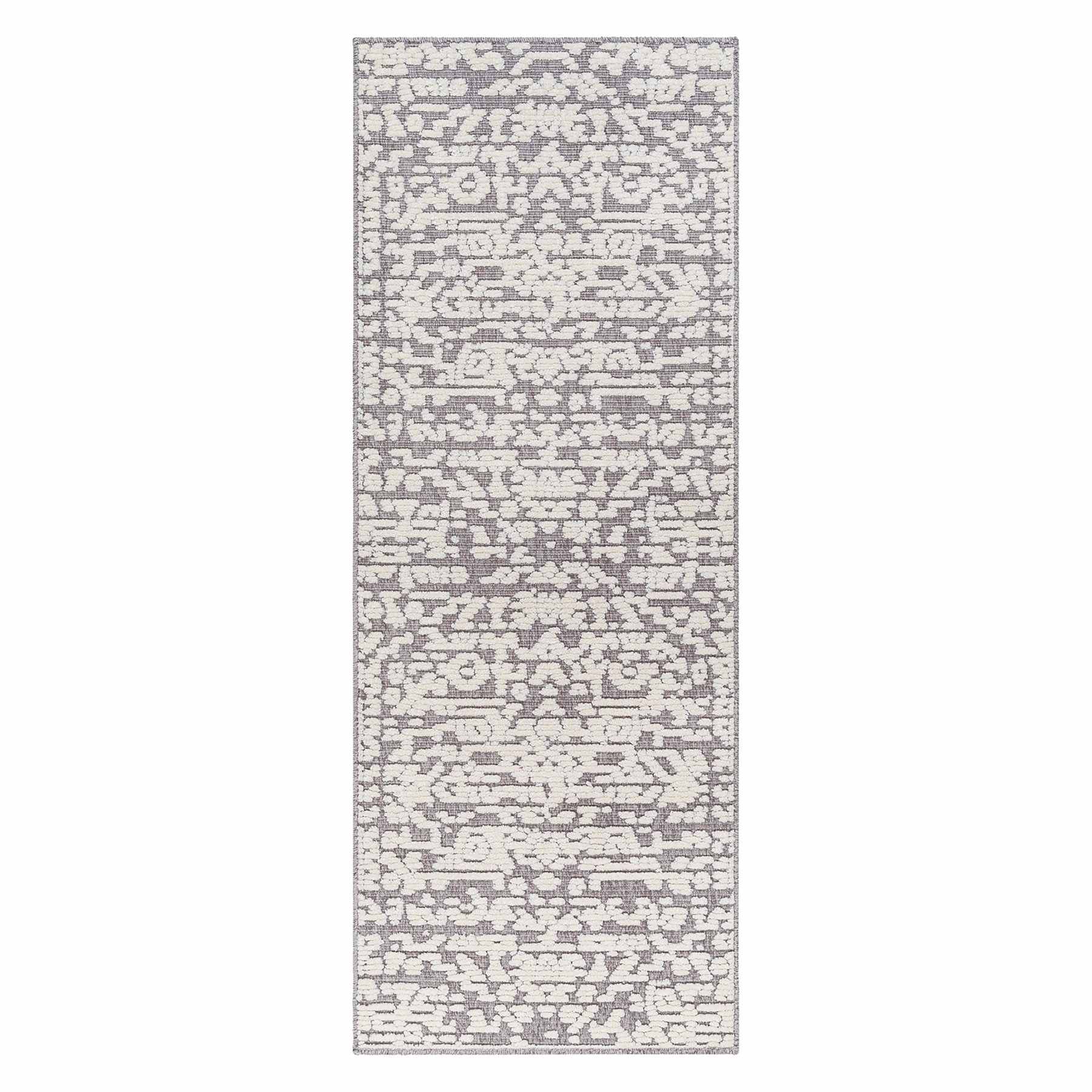 (B862) Found & Fable Lyna Grey & White Patterned Washable Runner, 2x7