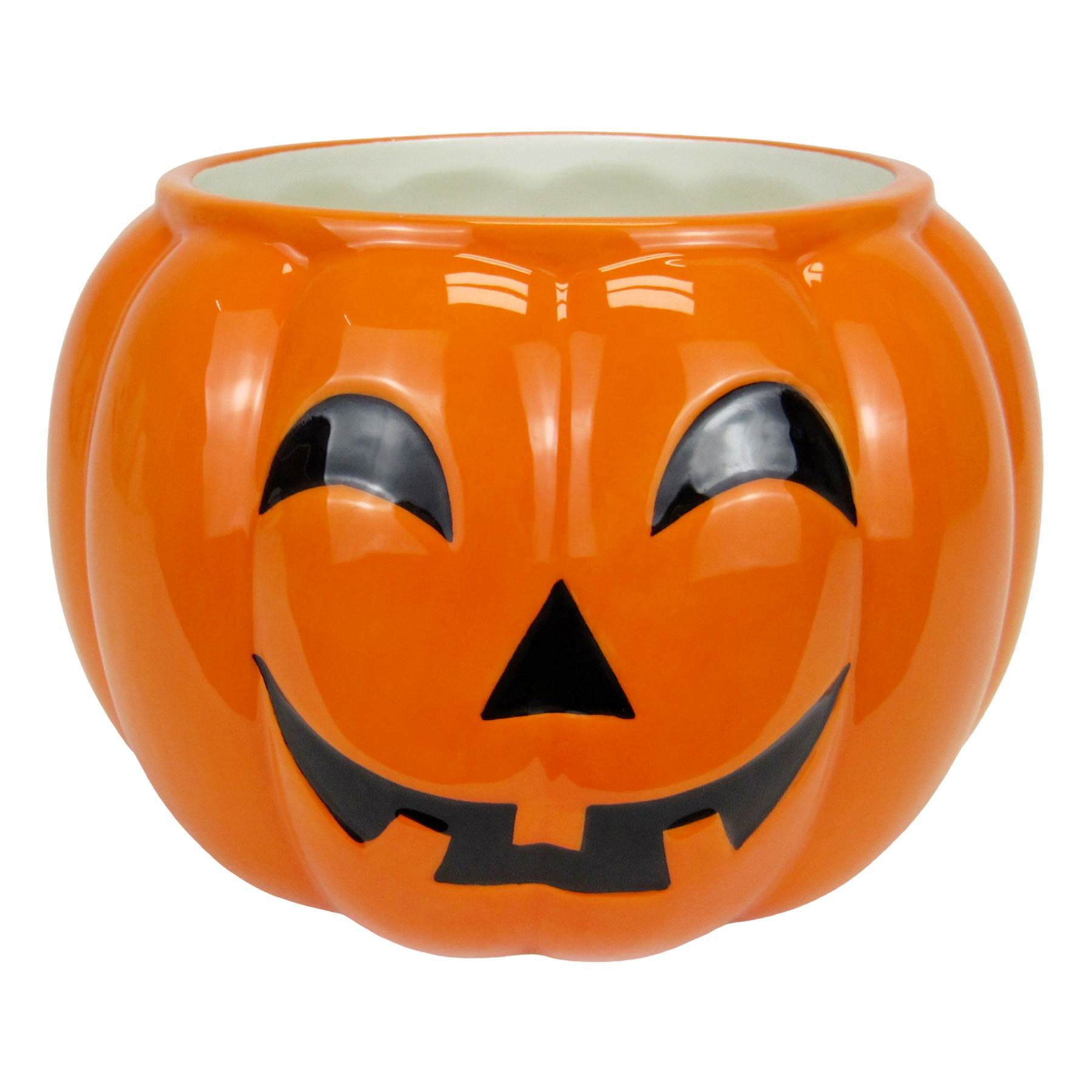 Orange Ceramic Jack-o'-Lantern Planter, 9"