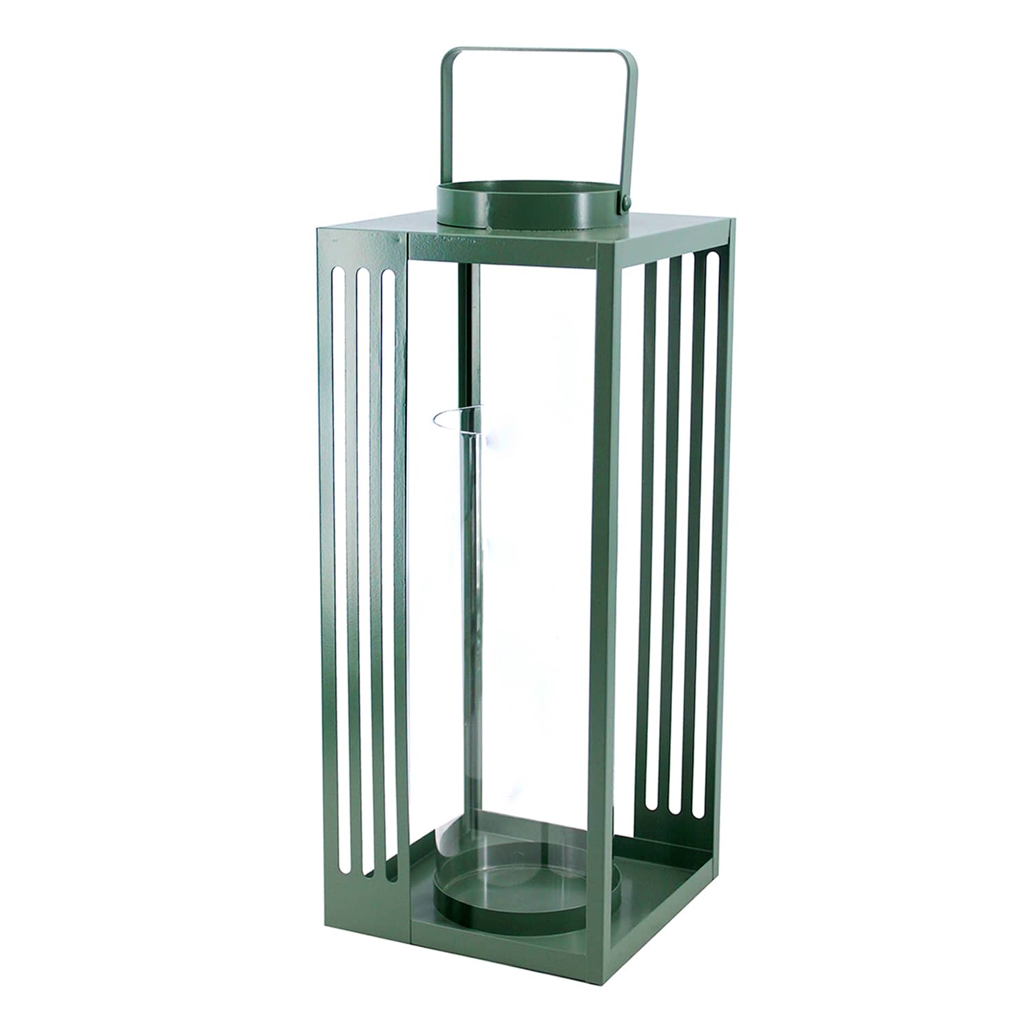 Green Metal Lantern with Handle, 17"