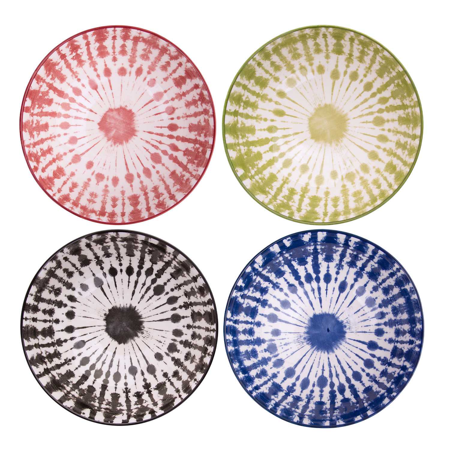 Set of 4 Assorted Tie-Dye Printed Ceramic Bowls