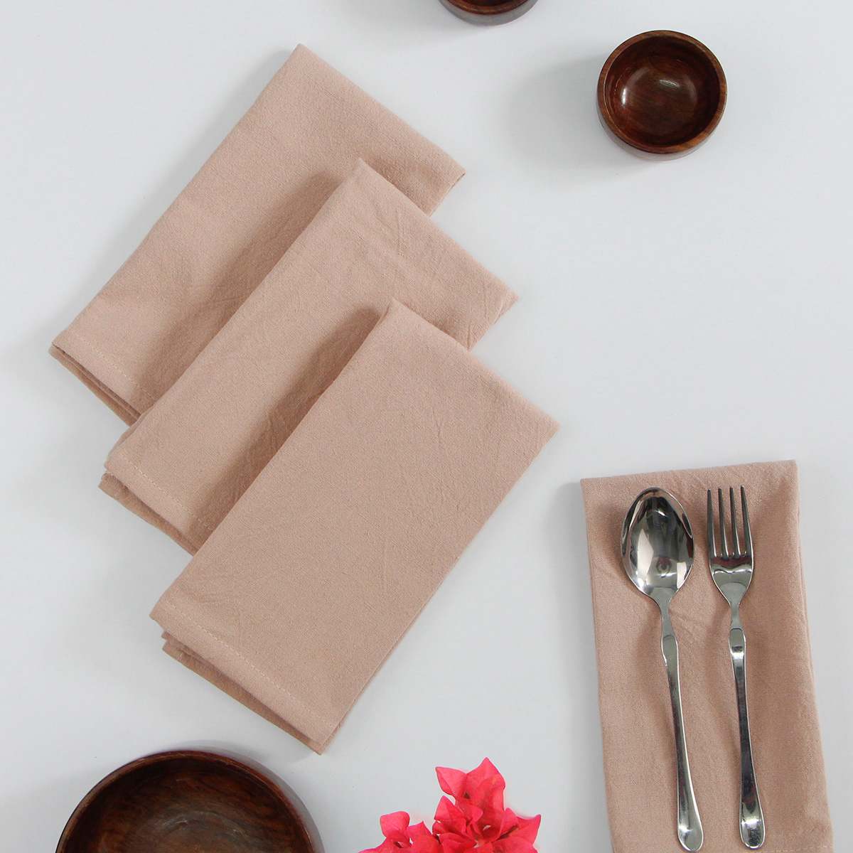 Set of 4 Rose Linen-Like Cotton Napkins, 18"