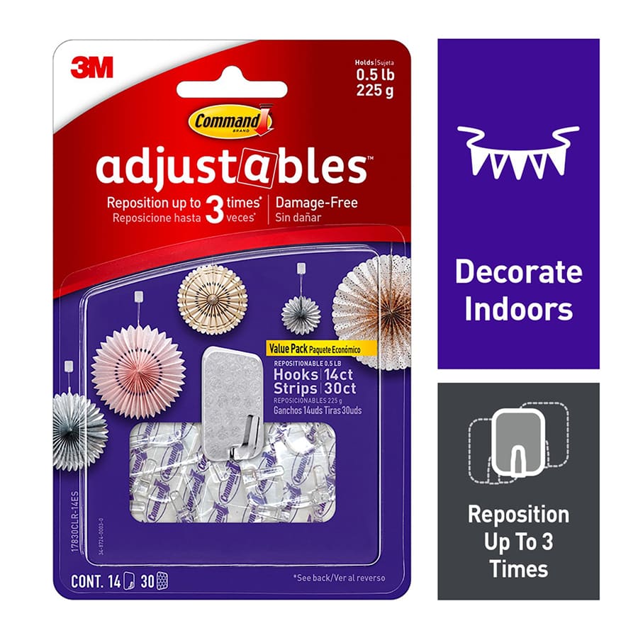 Command? Adjustables 14-Hooks, 30-Strips/Pack, White