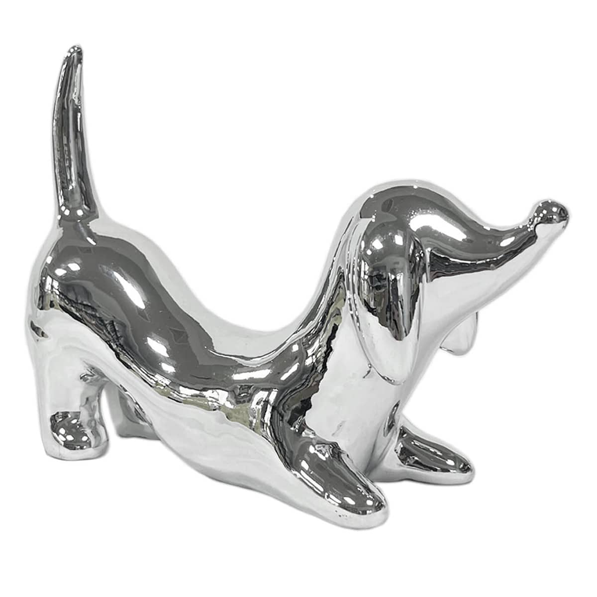 Found & Fable Silver Ceramic Dachshund Dog, 8"