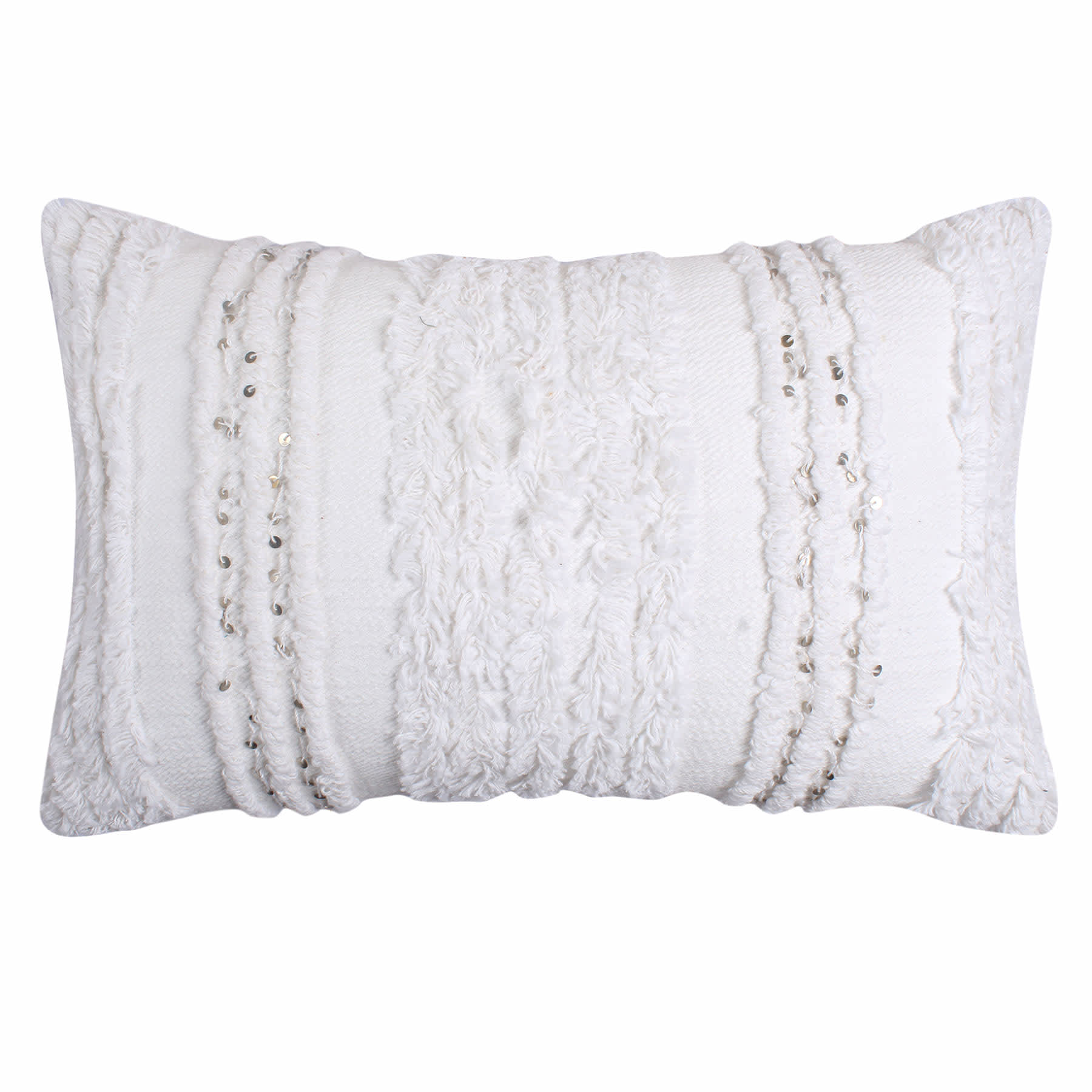 Found & Fable White Tufted Stripe Throw Pillow with Sequins, 14x20