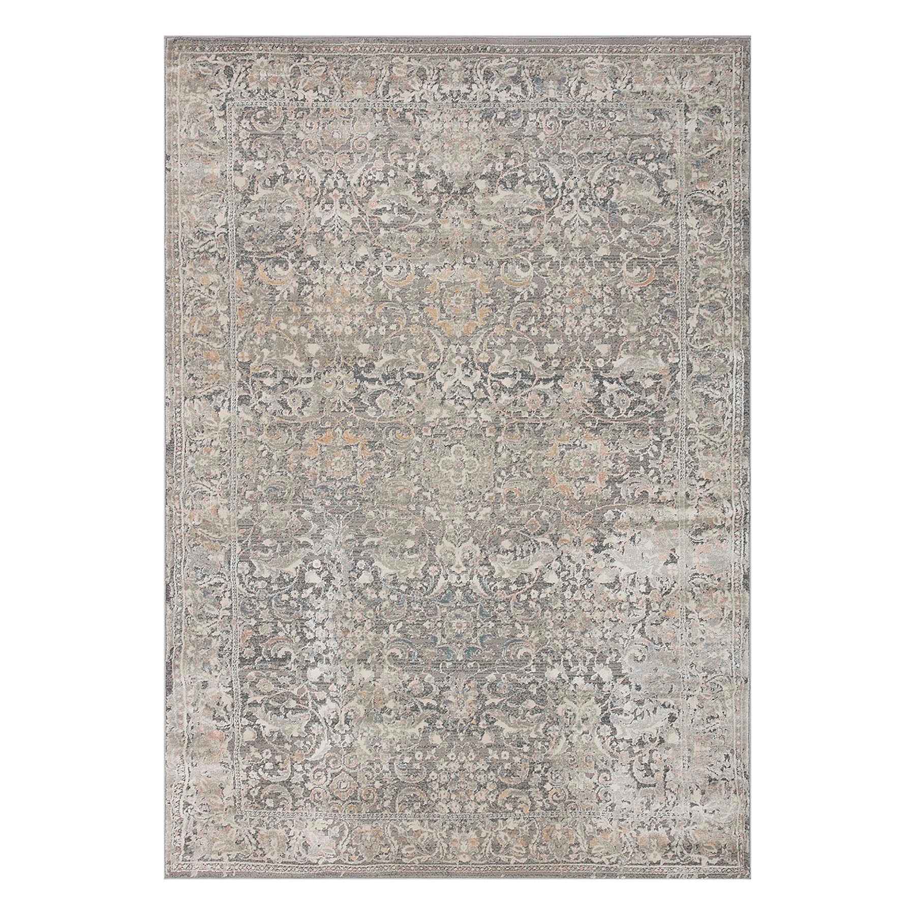 (B769) Helena Grey Floral Area Rug, 8x10
