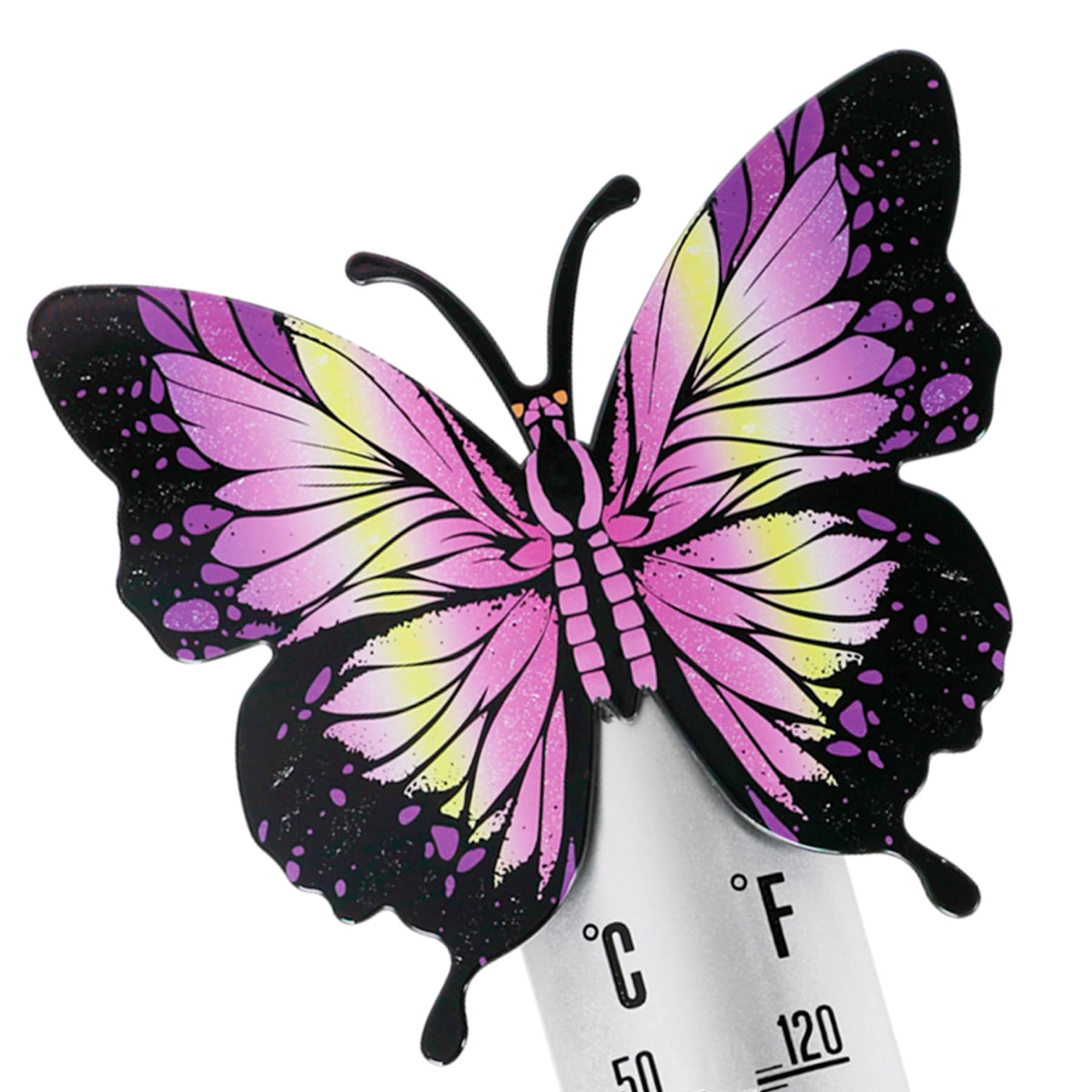 Pink Butterfly Garden Thermometer, 13x6