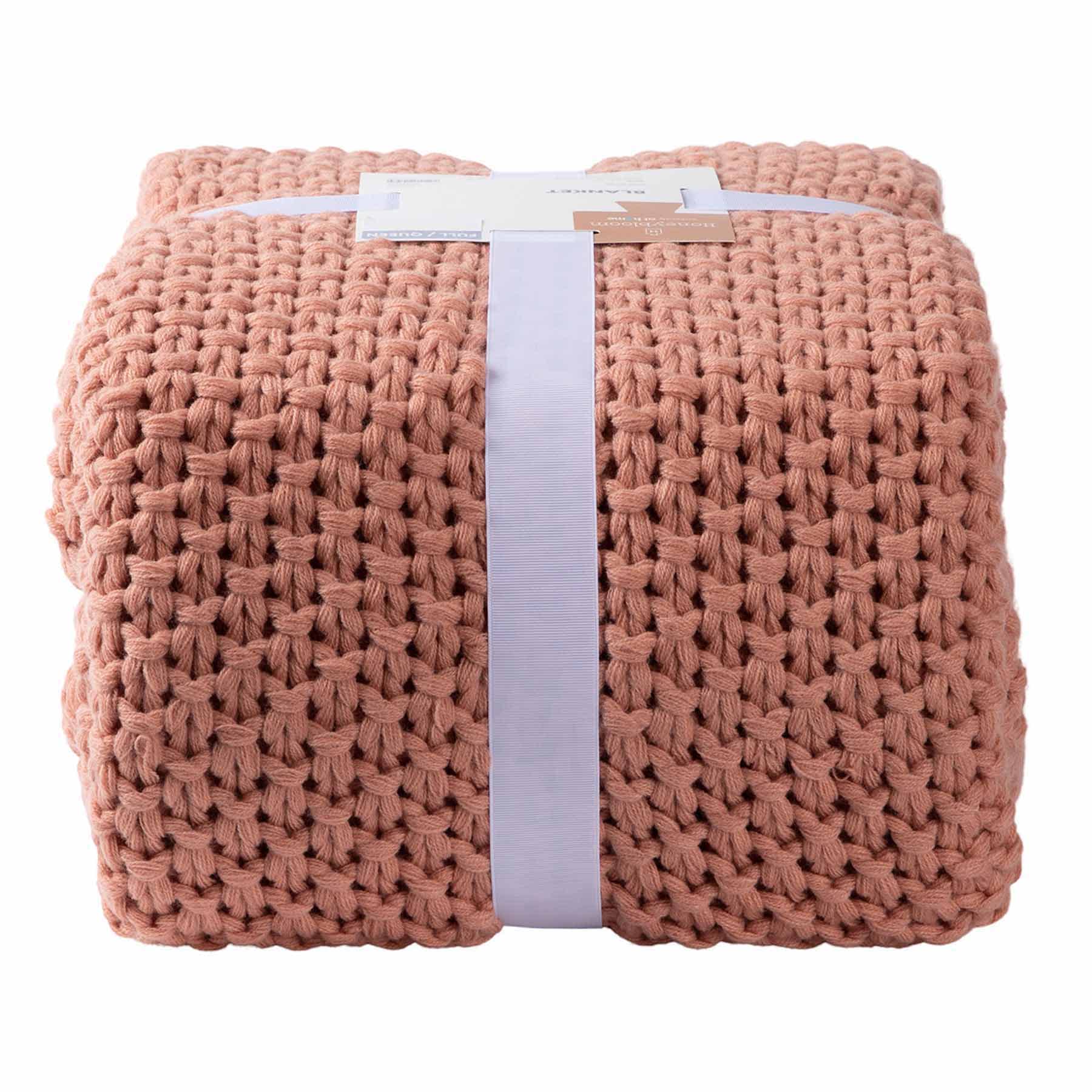 Honeybloom Pink Sweater Knit Bed Blanket, Full/Queen
