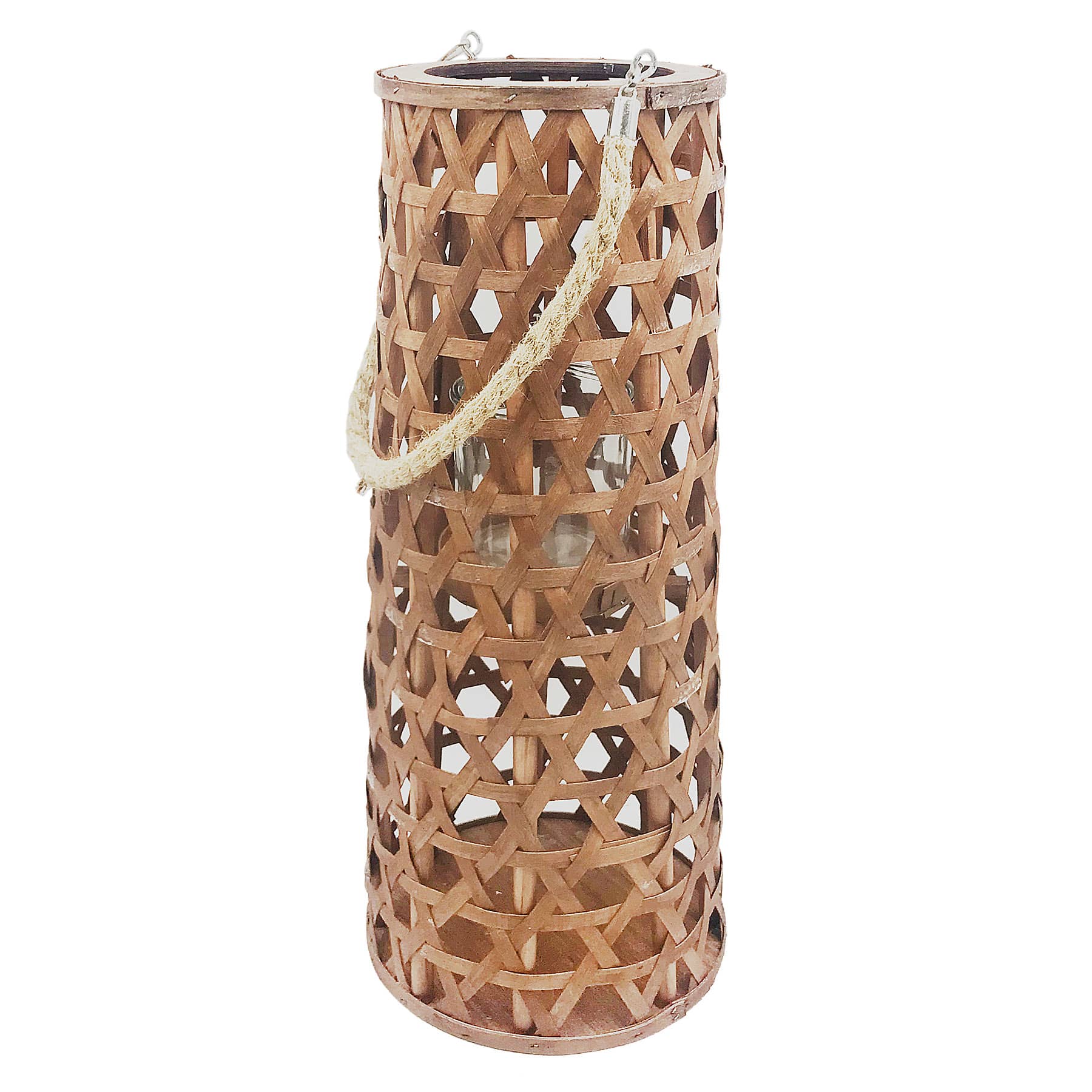 Brown Wood Cutout Lantern with Rope Handle, 20"
