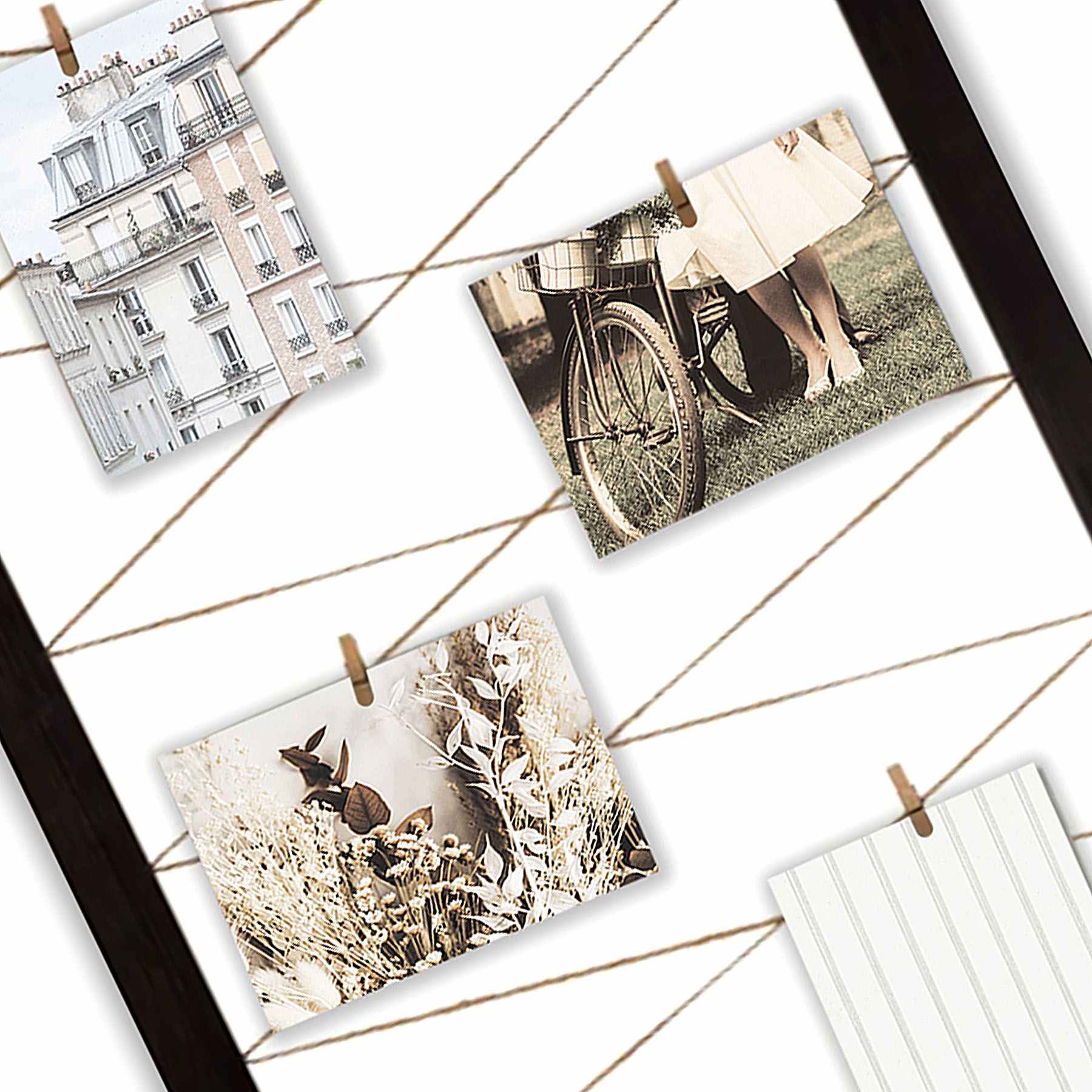 Black String Collage with Clothespin Photo Clips, 20X40