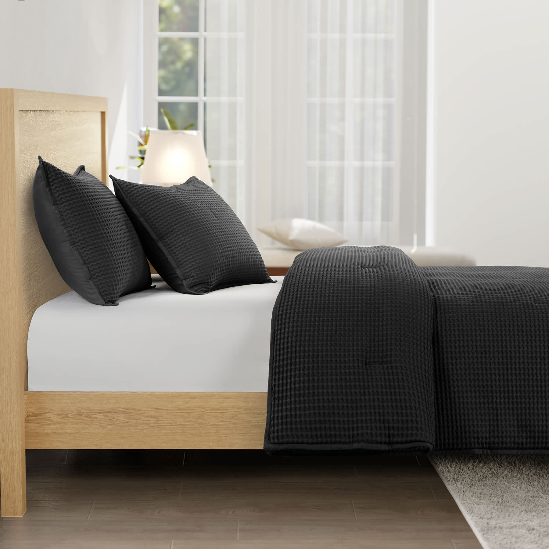 Crosby St. 3-Piece Black Waffle Quilt Set, King
