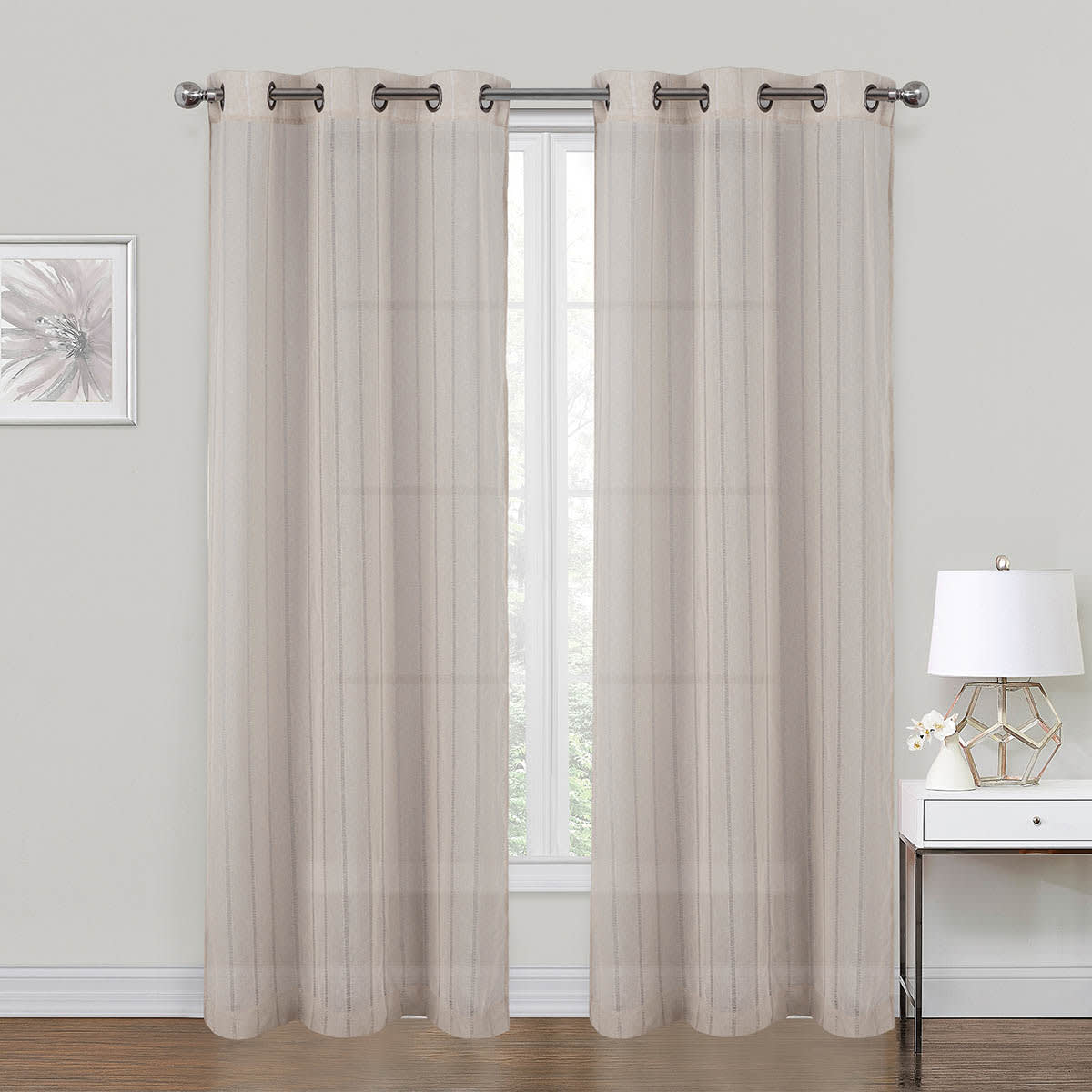Hemstitch Linen Sheer Grommet Single Curtain Panel, 84"