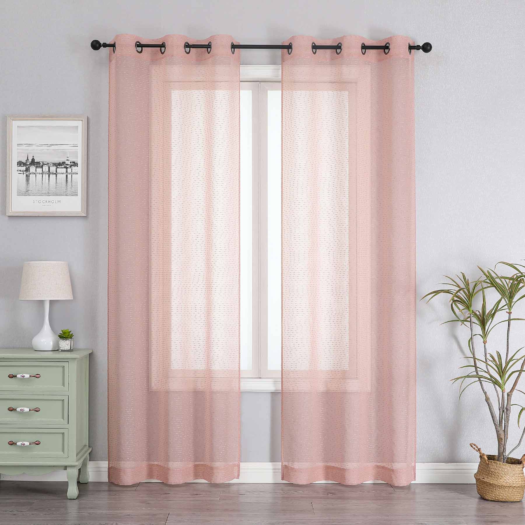 2-Pack Blush Textured Sheer Grommet Curtain Panels, 84"